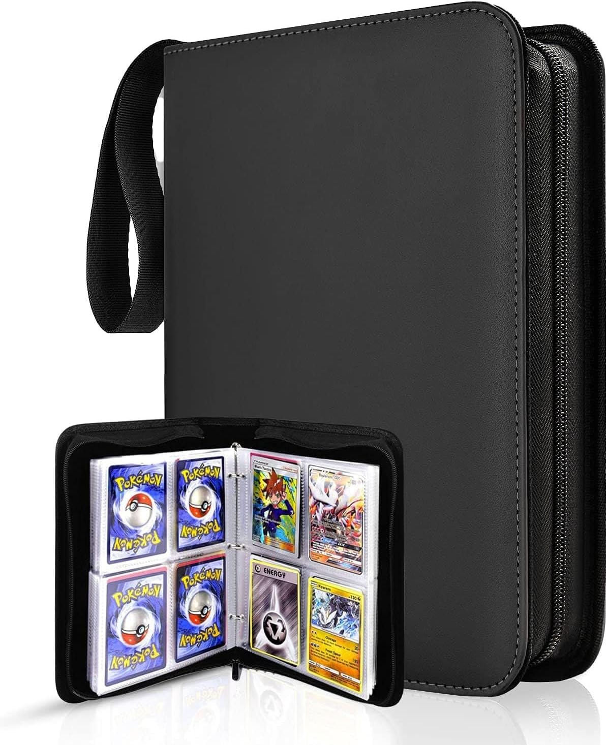 Trading Card Binder 4 Pocket,400 Pockets for Pokemon Cards with Zipper,50 Sleeves Holder Compatible Standard Card,Sport Card,Game Card-Gift Boy and Girl(4-Pockets, Black) Black 4-Pockets - Image 1