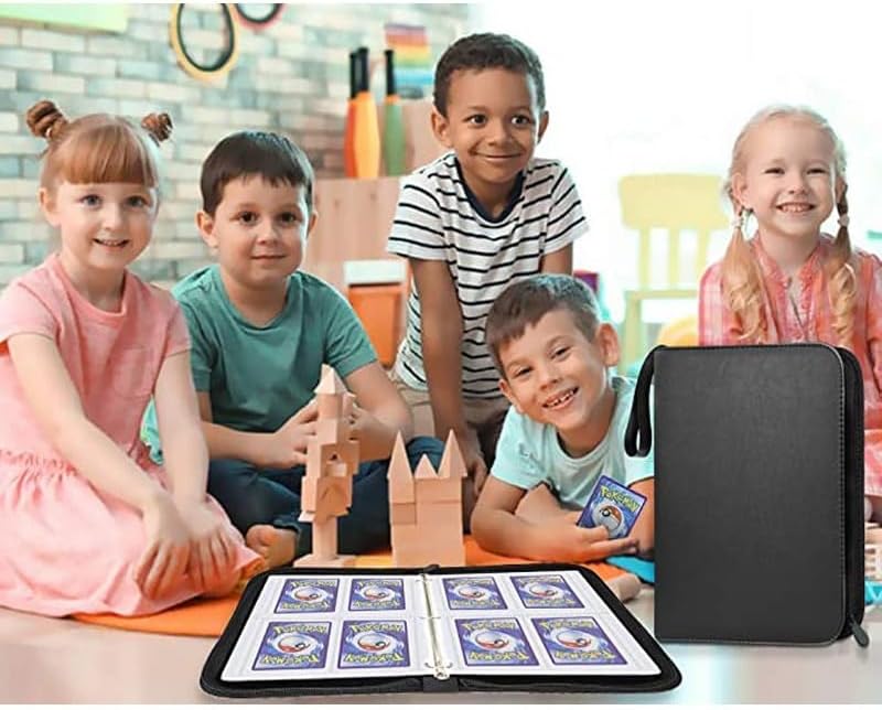 Trading Card Binder 4 Pocket,400 Pockets for Pokemon Cards with Zipper,50 Sleeves Holder Compatible Standard Card,Sport Card,Game Card-Gift Boy and Girl(4-Pockets, Black) Black 4-Pockets - Image 3