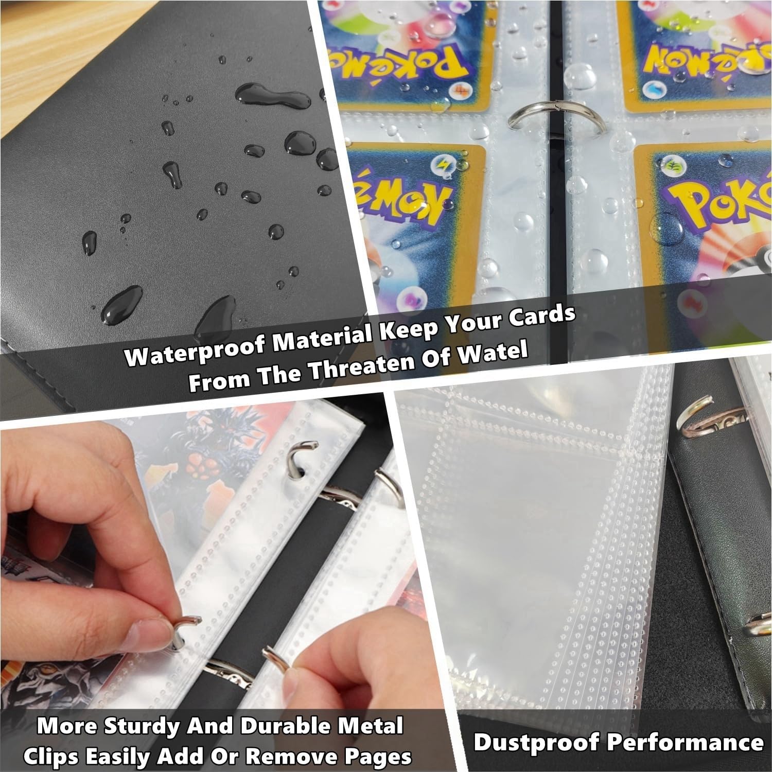Trading Card Binder 4 Pocket,400 Pockets for Pokemon Cards with Zipper,50 Sleeves Holder Compatible Standard Card,Sport Card,Game Card-Gift Boy and Girl(4-Pockets, Black) Black 4-Pockets - Image 4