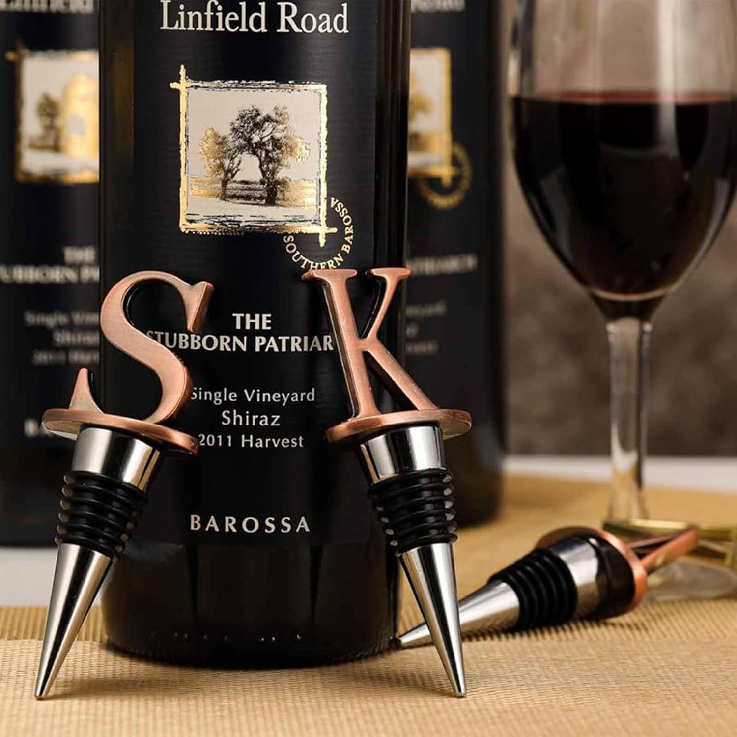 Wine Stoppers,Reusable Bottle Stoppers,Stainless Steel Letter Stopper, Food Grade Silicone Material Decorative Stoppers Funny Gift -Bronze Color (2025 Letters A) 2025 A - Image 5