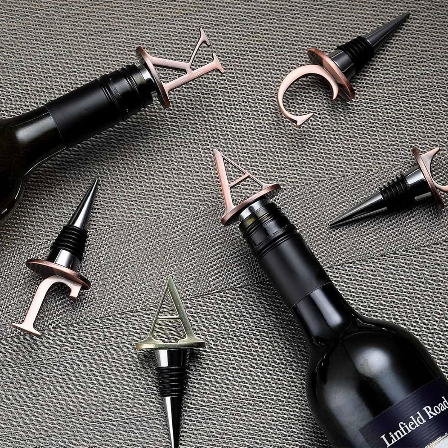 Wine Stoppers,Reusable Bottle Stoppers,Stainless Steel Letter Stopper, Food Grade Silicone Material Decorative Stoppers Funny Gift -Bronze Color (2025 Letters A) 2025 A - Image 6