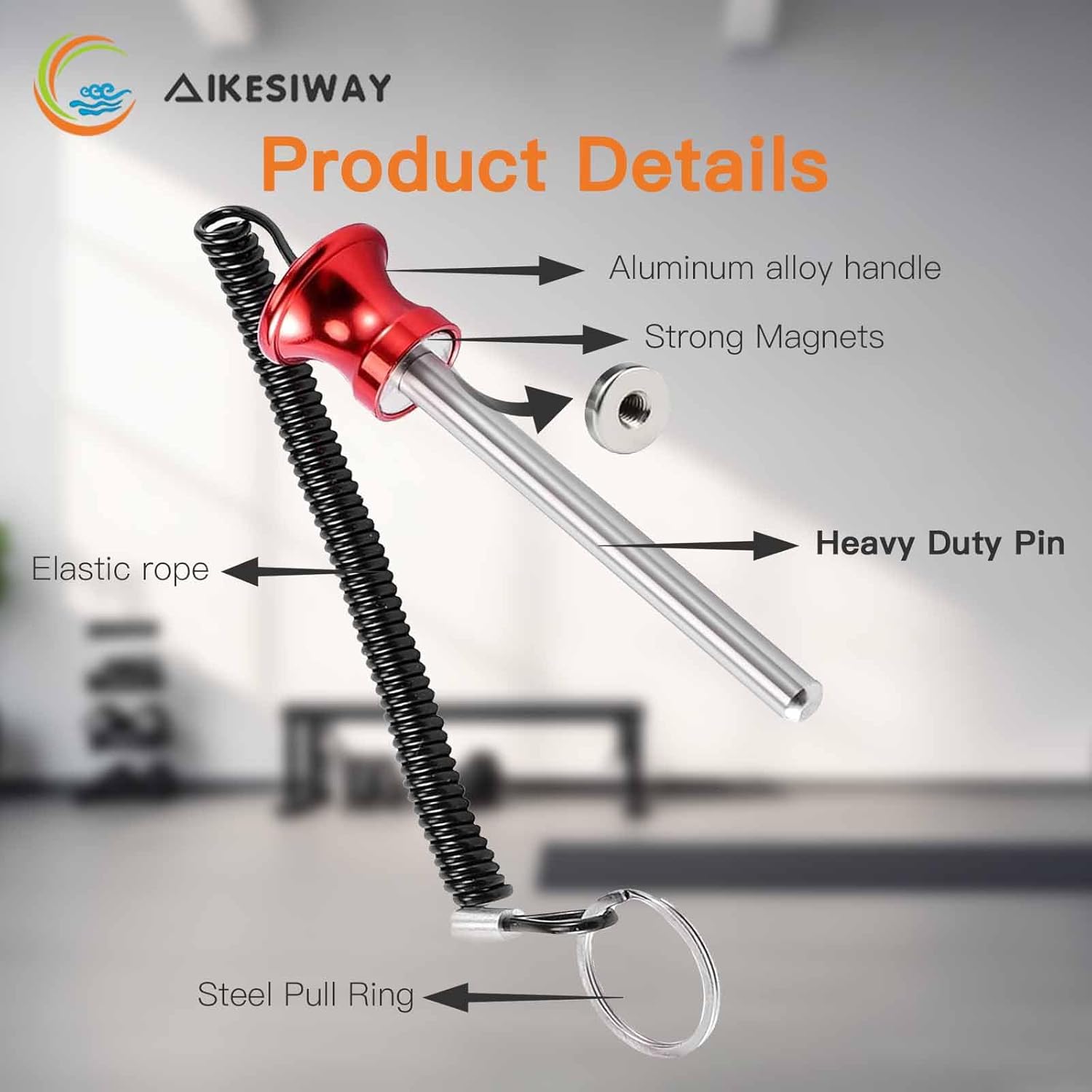 Universal Magnetic Weight Stack Pin with Pull Rope - Heavy Duty Gym for Machines | Commercial & Home Accessories Replacement Pins Strength Training Equipment Red - Image 3