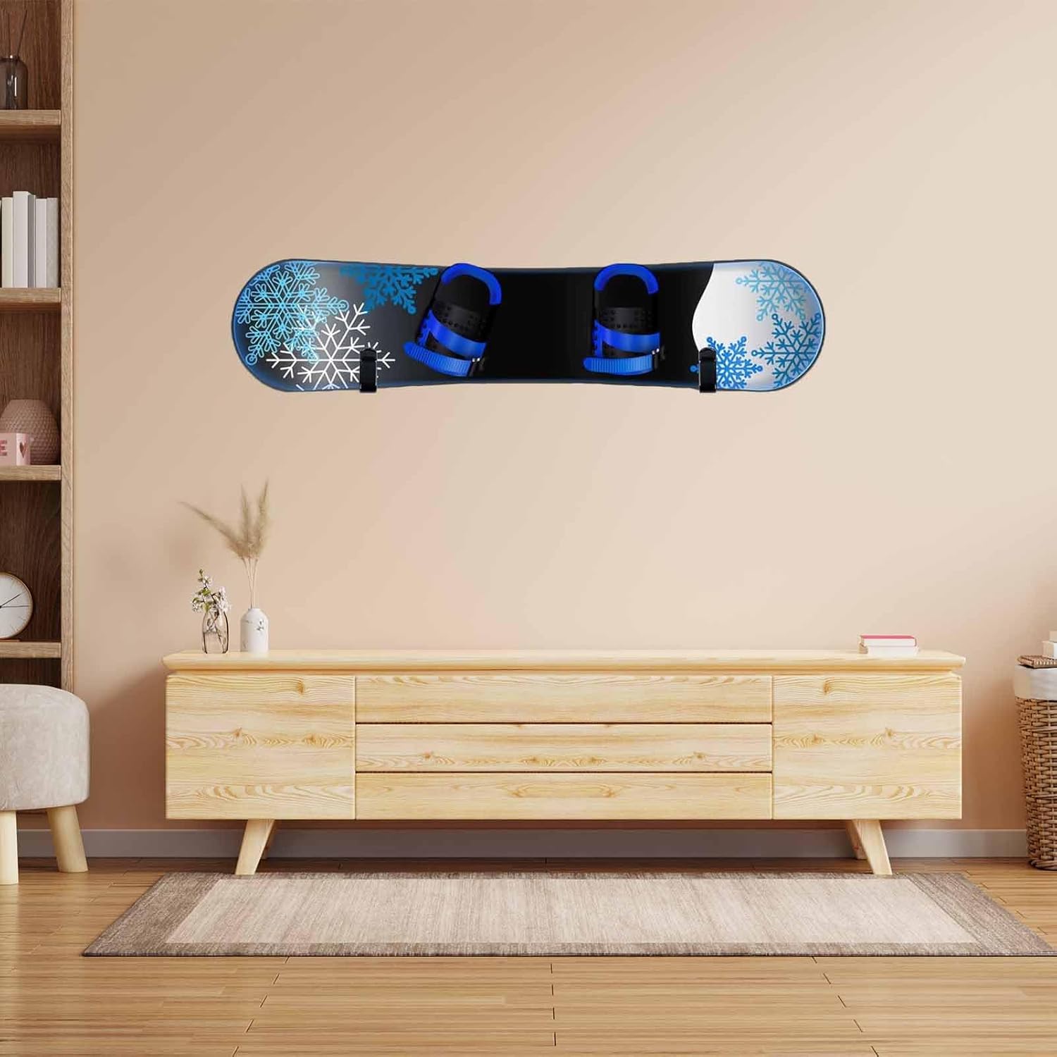 Snowboard Wall Mount & Skateboard Display Rack - Horizontal Hanger Clips for Snowboards, Longboards, Skateboards Space Saving Storage Solution Garage, Bedroom, Living Room (Black, 2 PCS) Black PCS - Image 7
