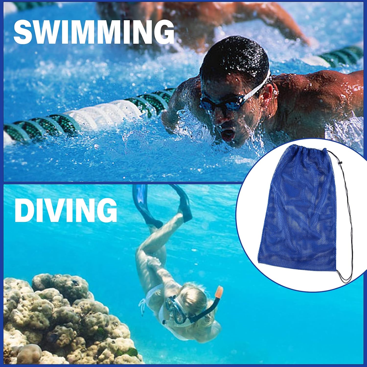 2 Packs Mesh Gear Bag for Snorkel Equipment, Oversized 18