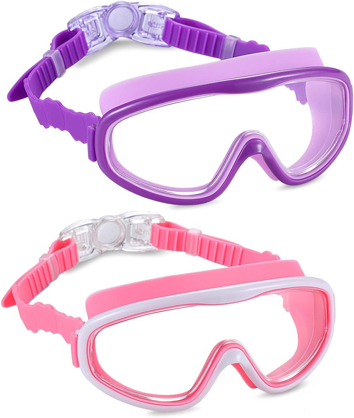 2 Pack Kids Swim Goggles, Swimming Glasses for Children from 3 to 15 Years Old Purple/Pink - Image 1