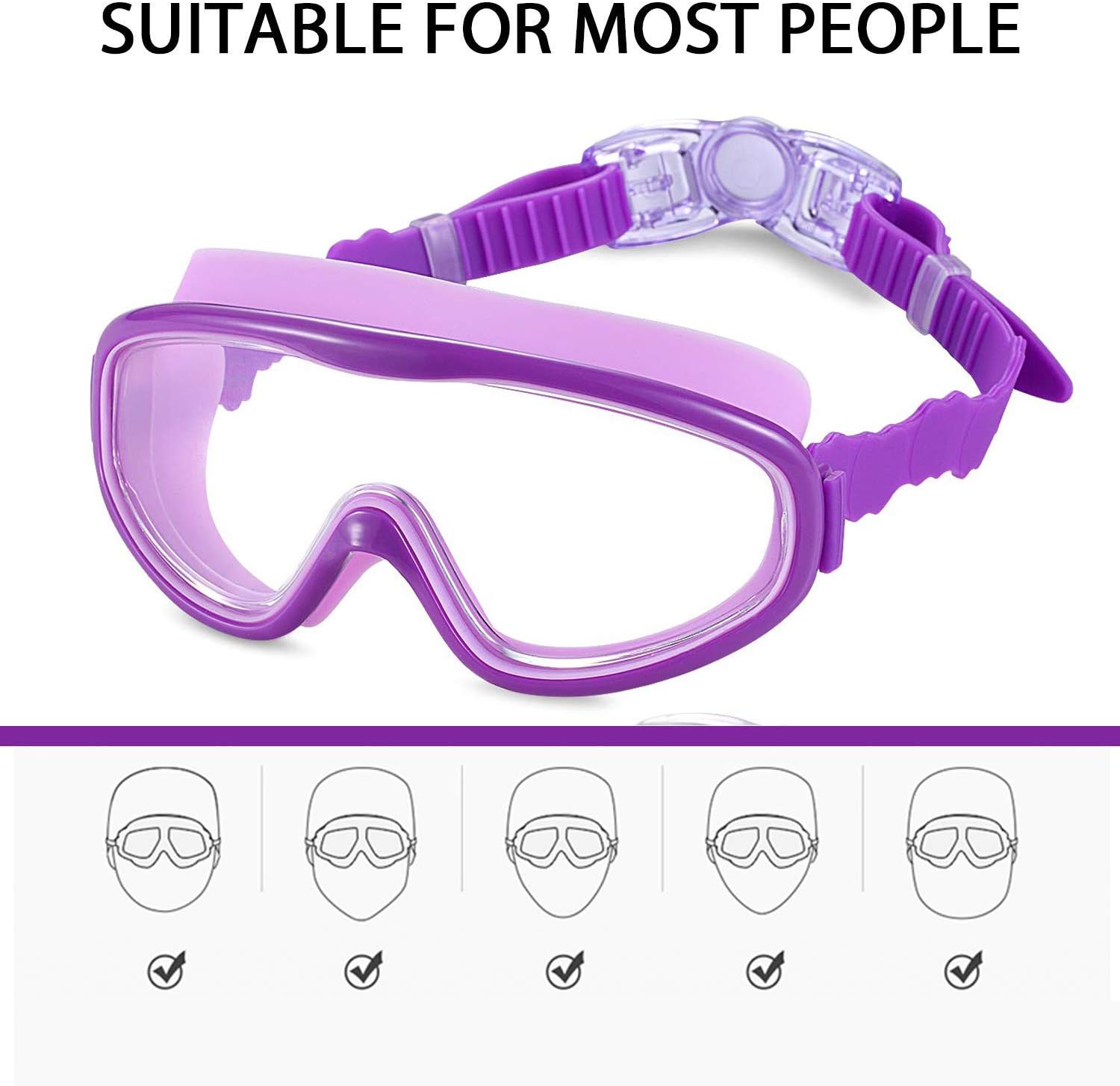 2 Pack Kids Swim Goggles, Swimming Glasses for Children from 3 to 15 Years Old Purple/Pink - Image 3