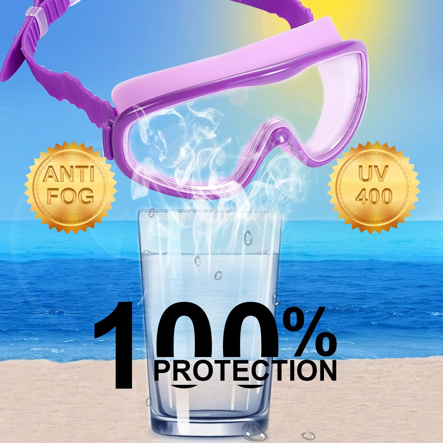 2 Pack Kids Swim Goggles, Swimming Glasses for Children from 3 to 15 Years Old Purple/Pink - Image 5