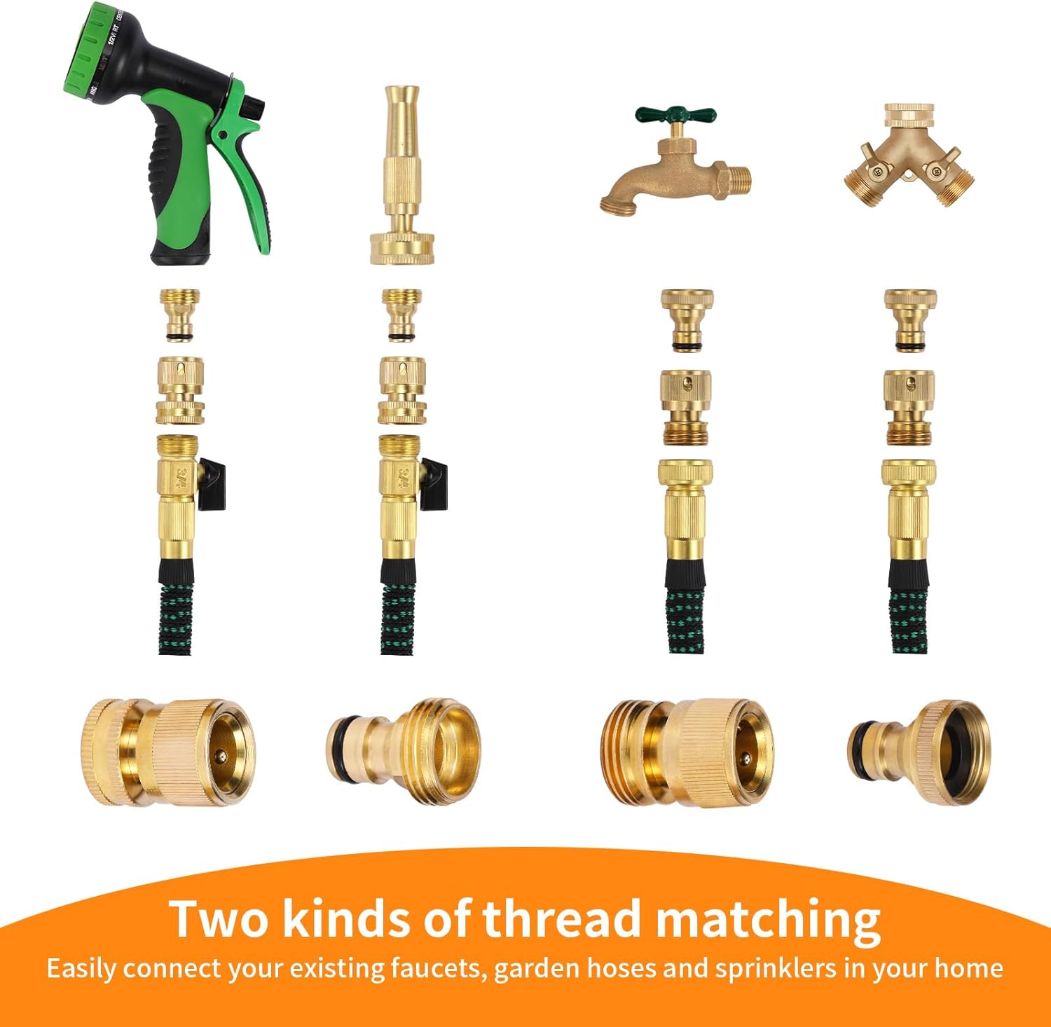 Garden Hose Quick Connect Solid Brass Connector Water Connectors Easy Fittings Standard 3/4 inch GHT, 4 Complete Sets female & Male, Free Washers Gaskets - Image 2
