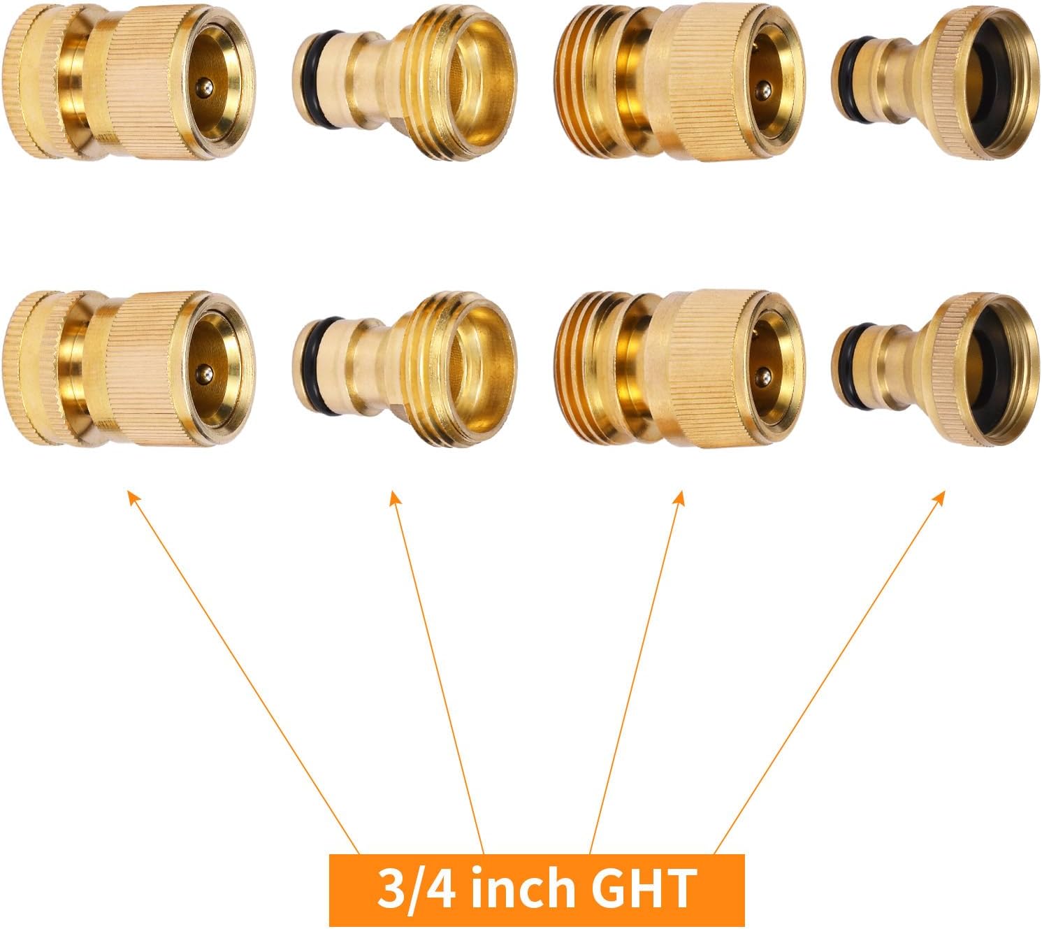 Garden Hose Quick Connect Solid Brass Connector Water Connectors Easy Fittings Standard 3/4 inch GHT, 4 Complete Sets female & Male, Free Washers Gaskets - Image 3