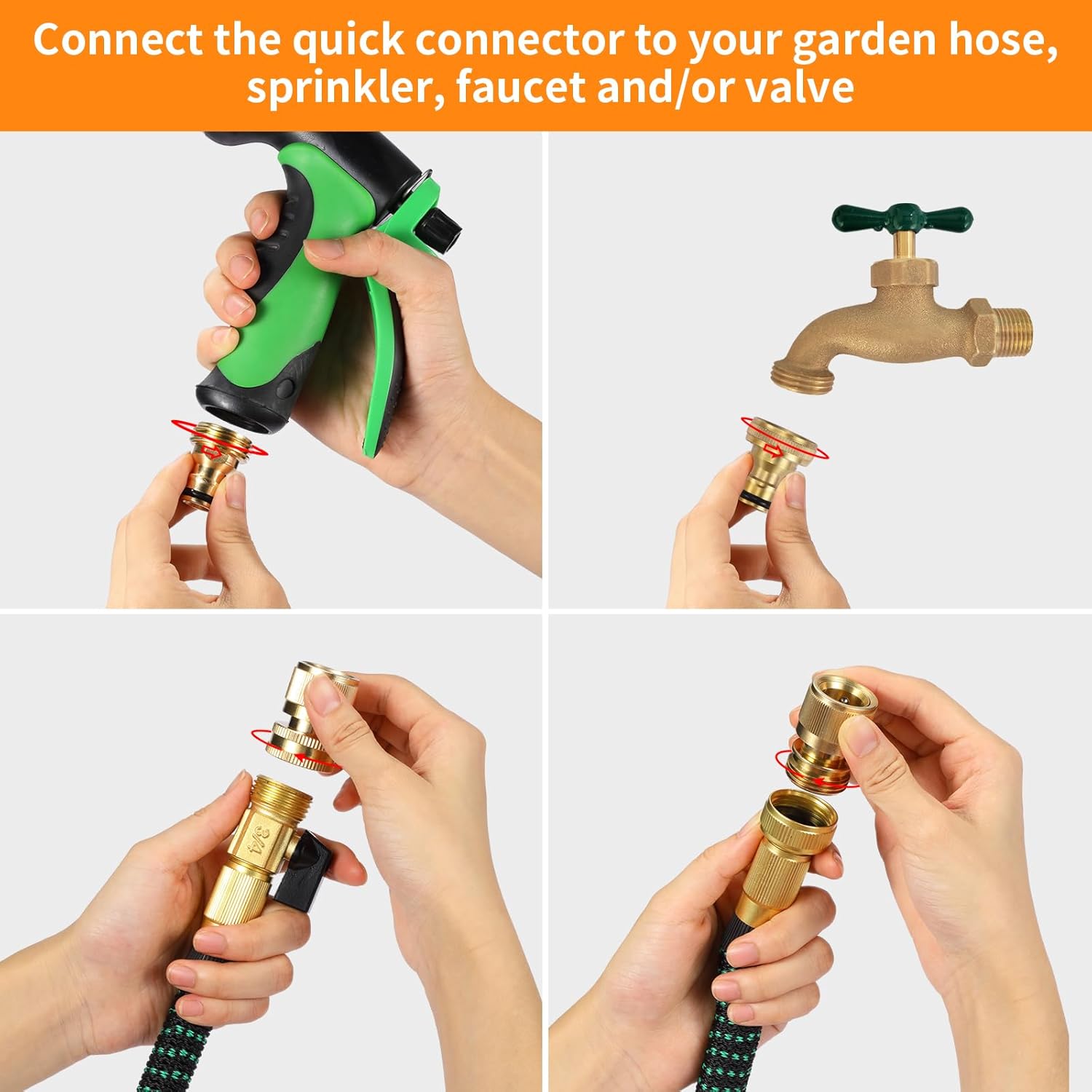 Garden Hose Quick Connect Solid Brass Connector Water Connectors Easy Fittings Standard 3/4 inch GHT, 4 Complete Sets female & Male, Free Washers Gaskets - Image 5