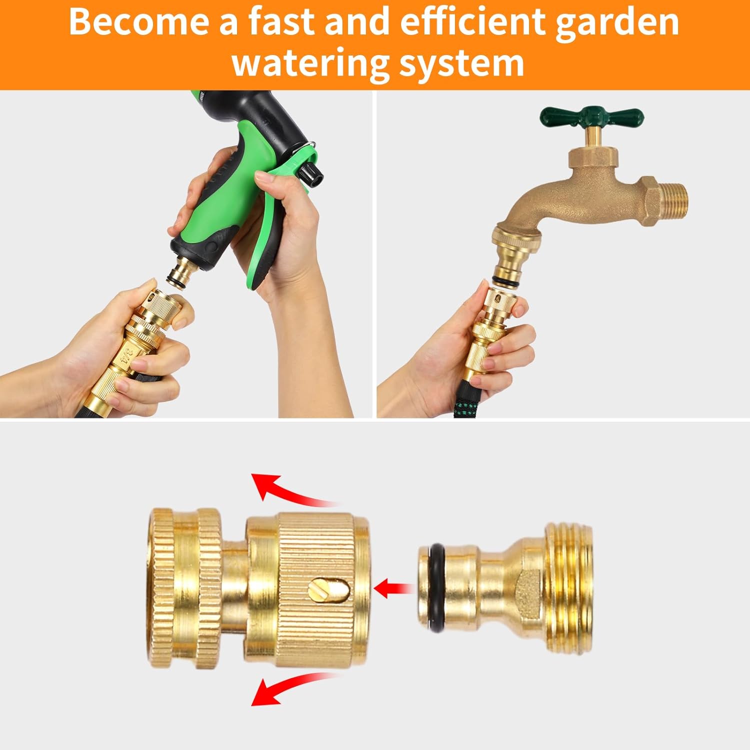 Garden Hose Quick Connect Solid Brass Connector Water Connectors Easy Fittings Standard 3/4 inch GHT, 4 Complete Sets female & Male, Free Washers Gaskets - Image 6