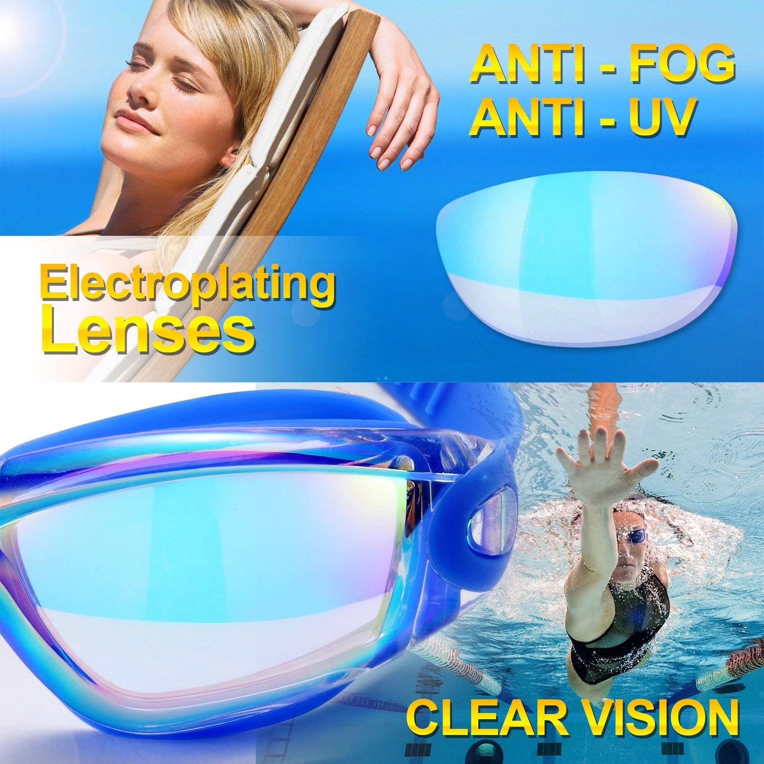 Swim Goggles, 2 Pack Swimming Goggles for Adult Men Women Youth Kids Child Black/Blue(mirrored) - Image 4