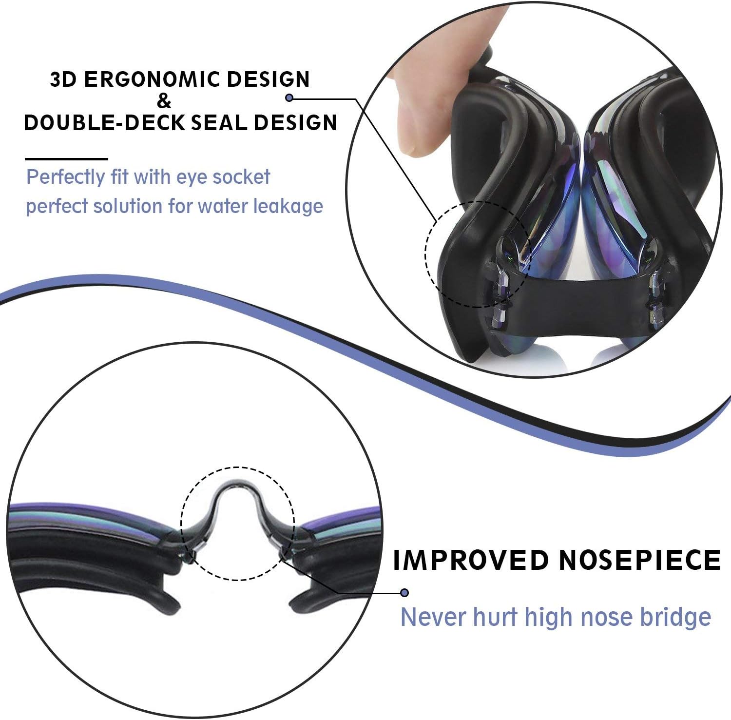 Swim Goggles, 2 Pack Swimming Goggles for Adult Men Women Youth Kids Child Black/Blue(mirrored) - Image 5