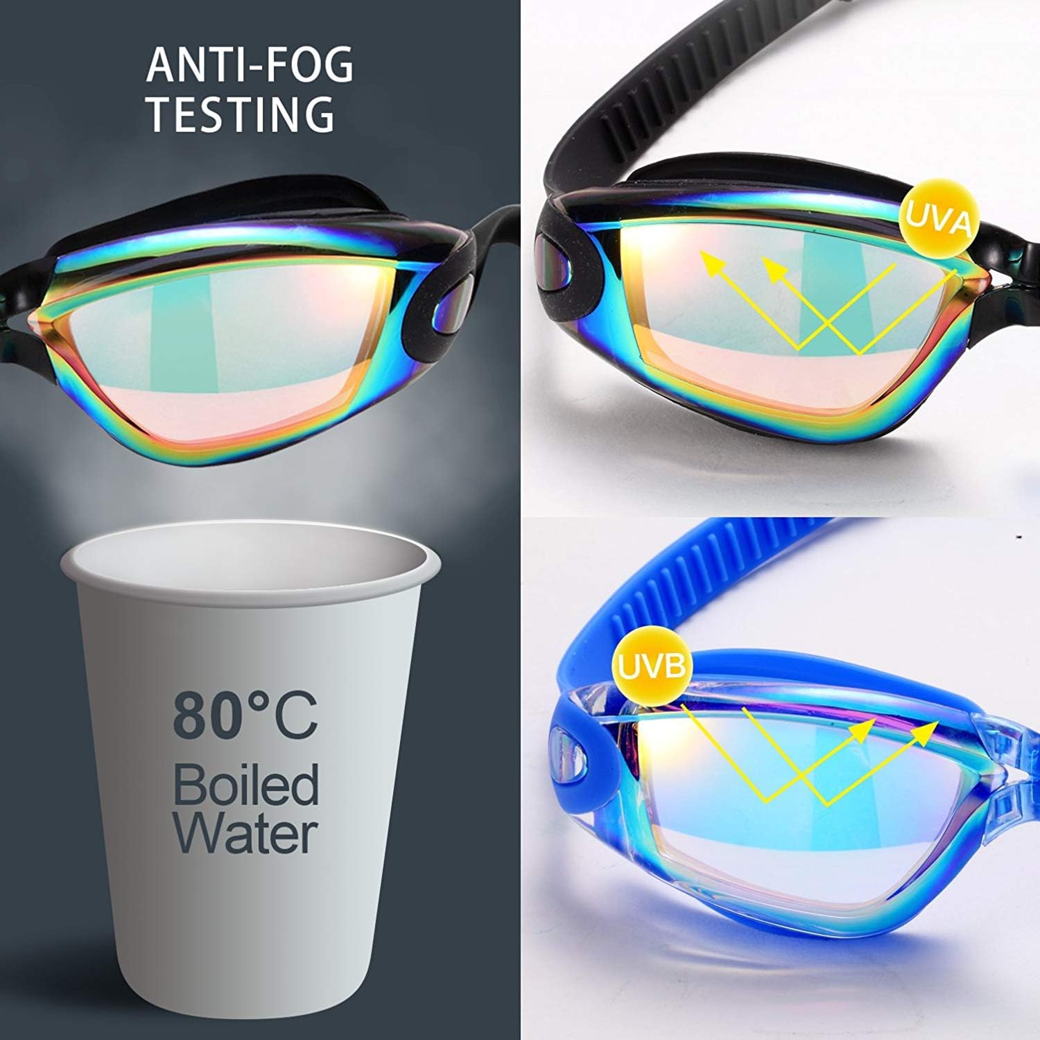 Swim Goggles, 2 Pack Swimming Goggles for Adult Men Women Youth Kids Child Black/Blue(mirrored) - Image 6