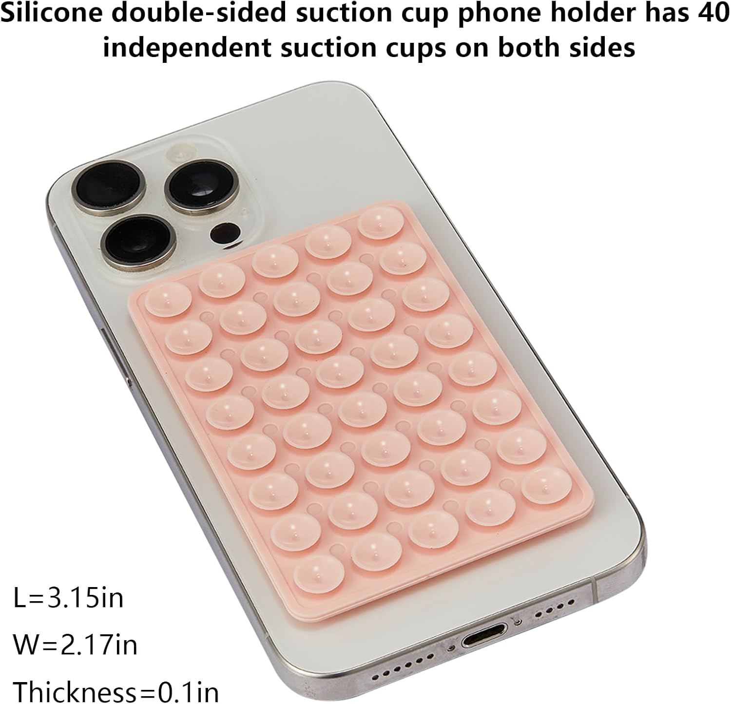 3 Pack Silicone Sticky Grip Holder for Cellphone, Suction Cup Phone Mount Hands-Free Double Sided Strong Selfie & Videos, Pink/Black/Transparent - Image 2