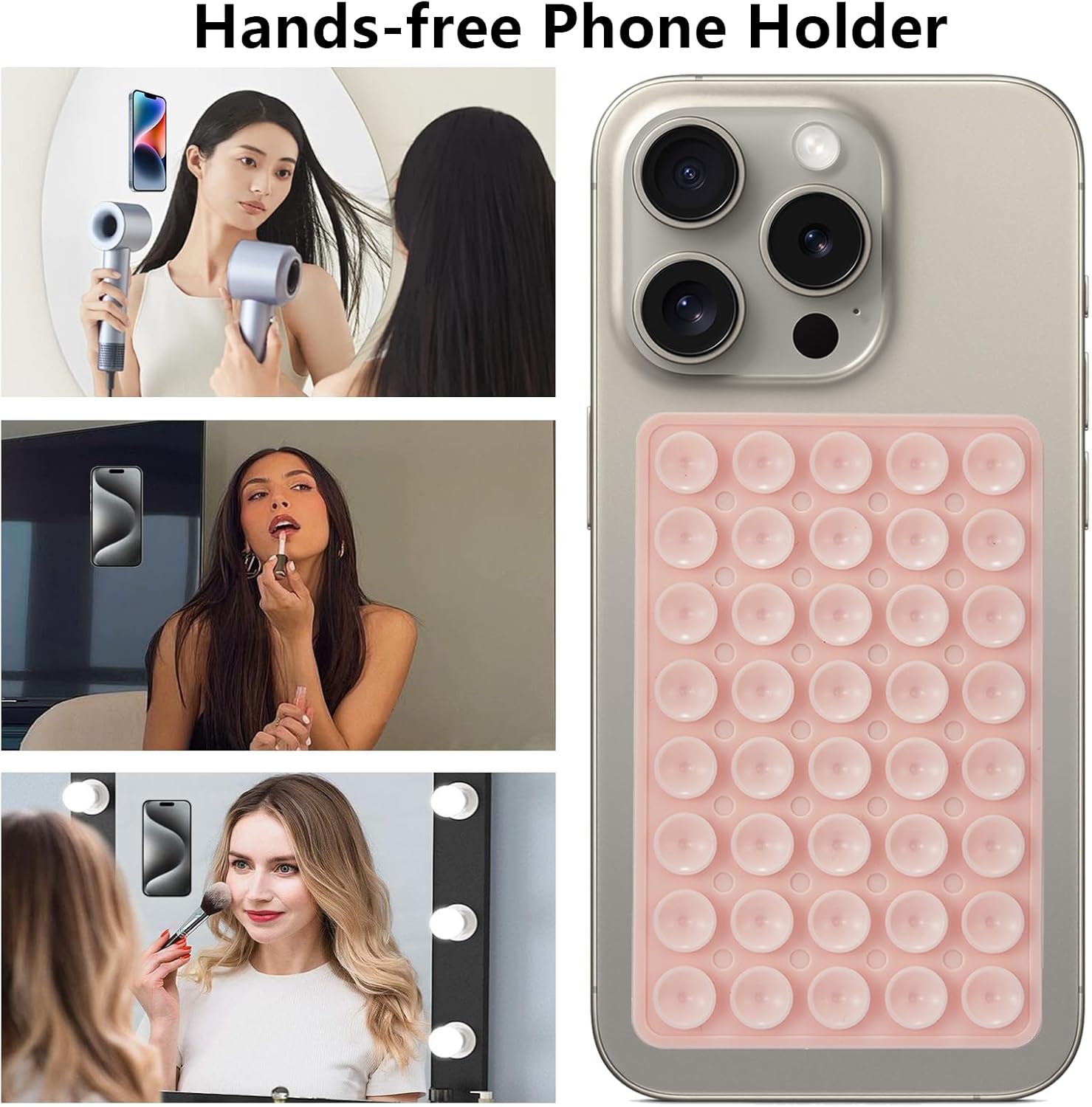 3 Pack Silicone Sticky Grip Holder for Cellphone, Suction Cup Phone Mount Hands-Free Double Sided Strong Selfie & Videos, Pink/Black/Transparent - Image 3