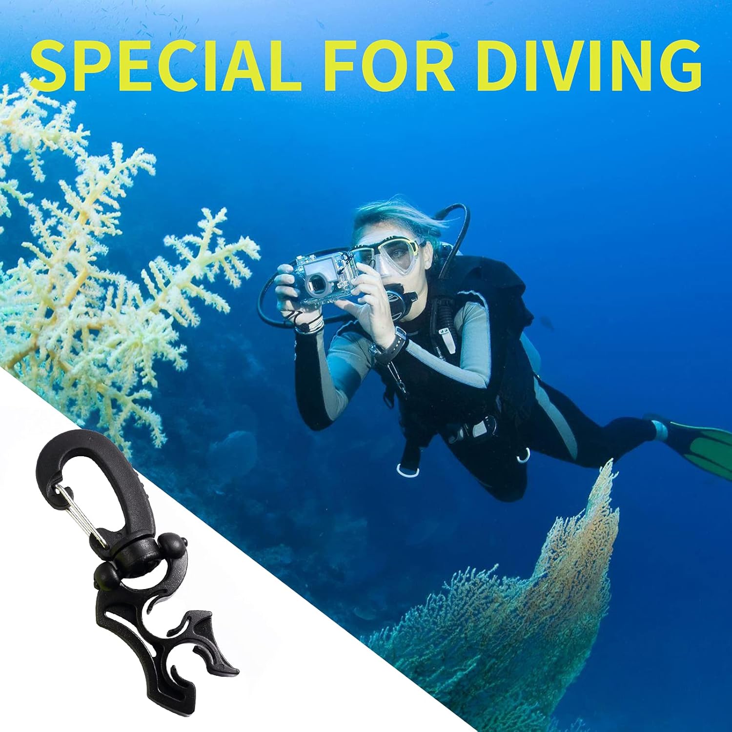 2 Packs Scuba Hose Clip Diving Holder Clip, Double BCD Dive with Snap Hook Buckle for Snorkeling Accessories Select Color - Image 6