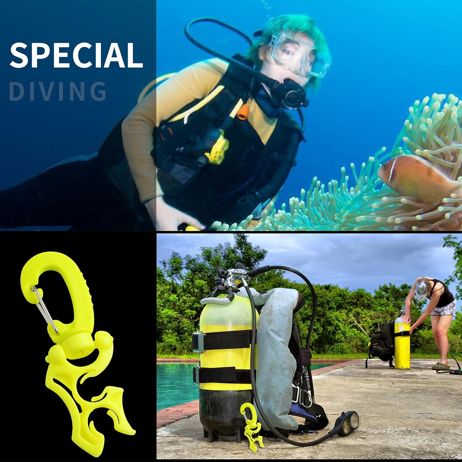 2 Packs Scuba Hose Clip Diving Holder Clip, Double BCD Dive with Snap Hook Buckle for Snorkeling Accessories Select Color - Image 7