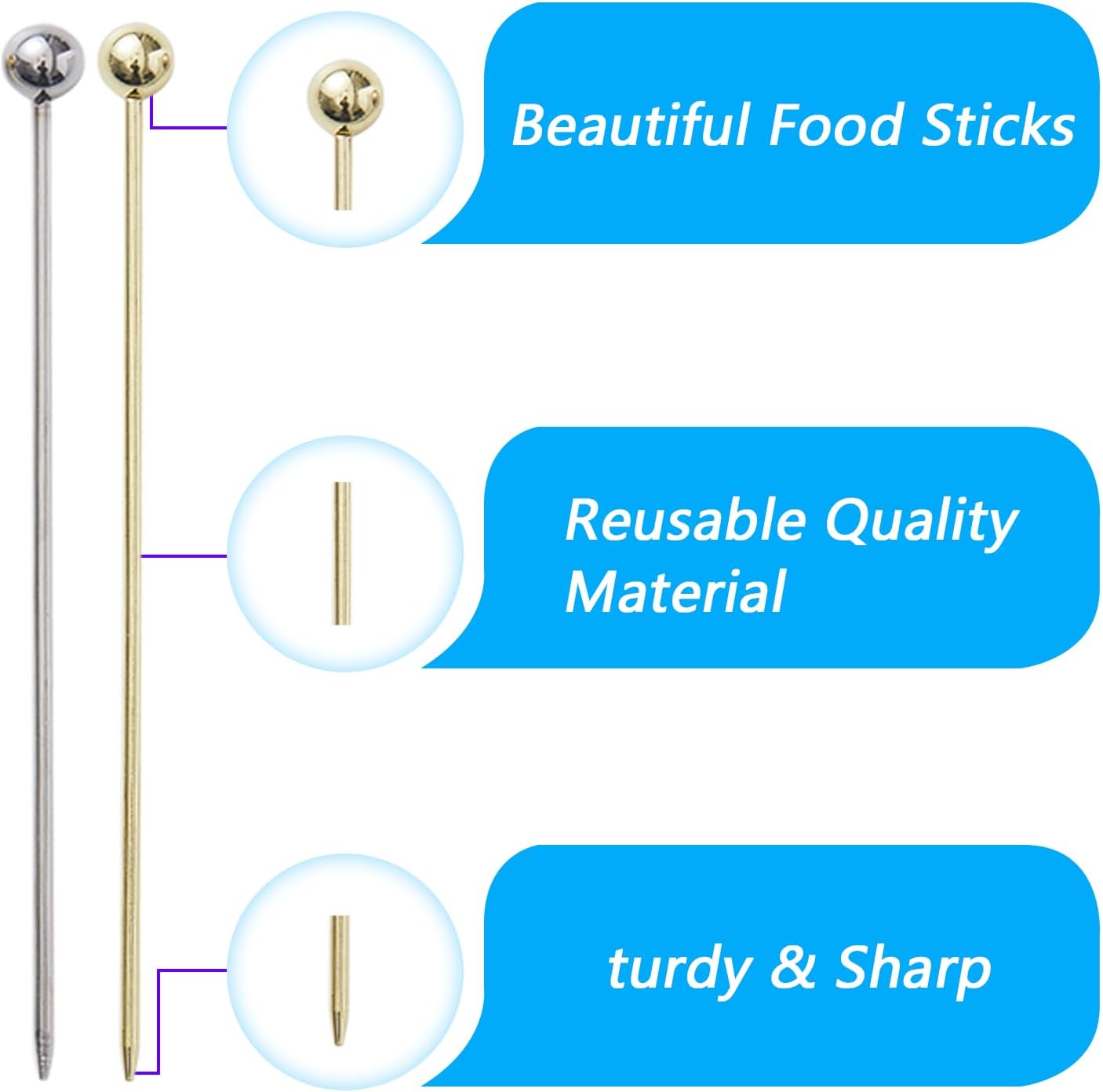 20 PCS Stainless Steel Cocktail Toothpicks, Picks for Drinks, Reusable Skewers Metal Tooth Appetizers (4.3 Inch) - Image 2