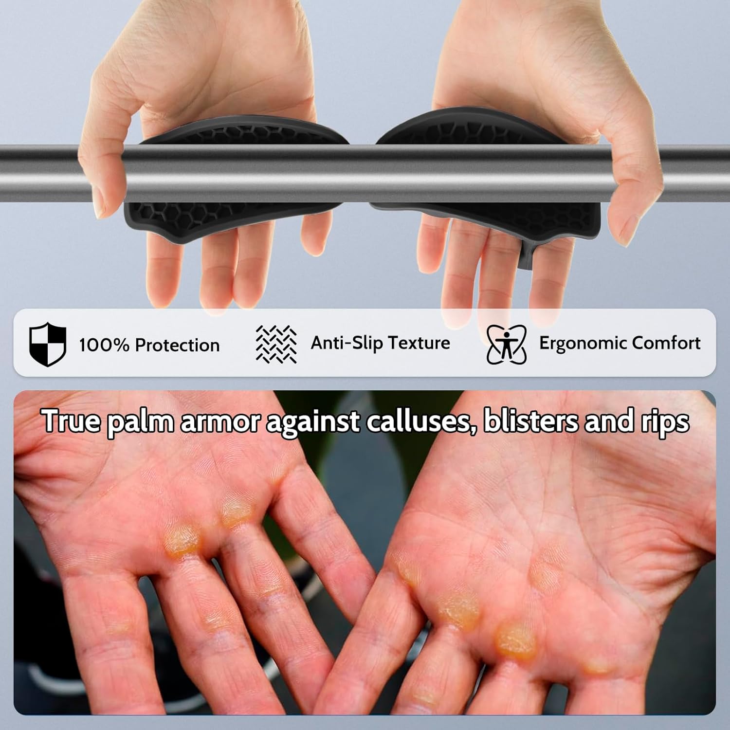Weight Lifting Grips - Rubber Anti-Slip Workout Grips, Ergonomics Hand Protector Gloves for Gym Training and Exercise, Dumbbell, Bar Pad, Pull Up Men Women, No Sweaty (Black) - Image 3
