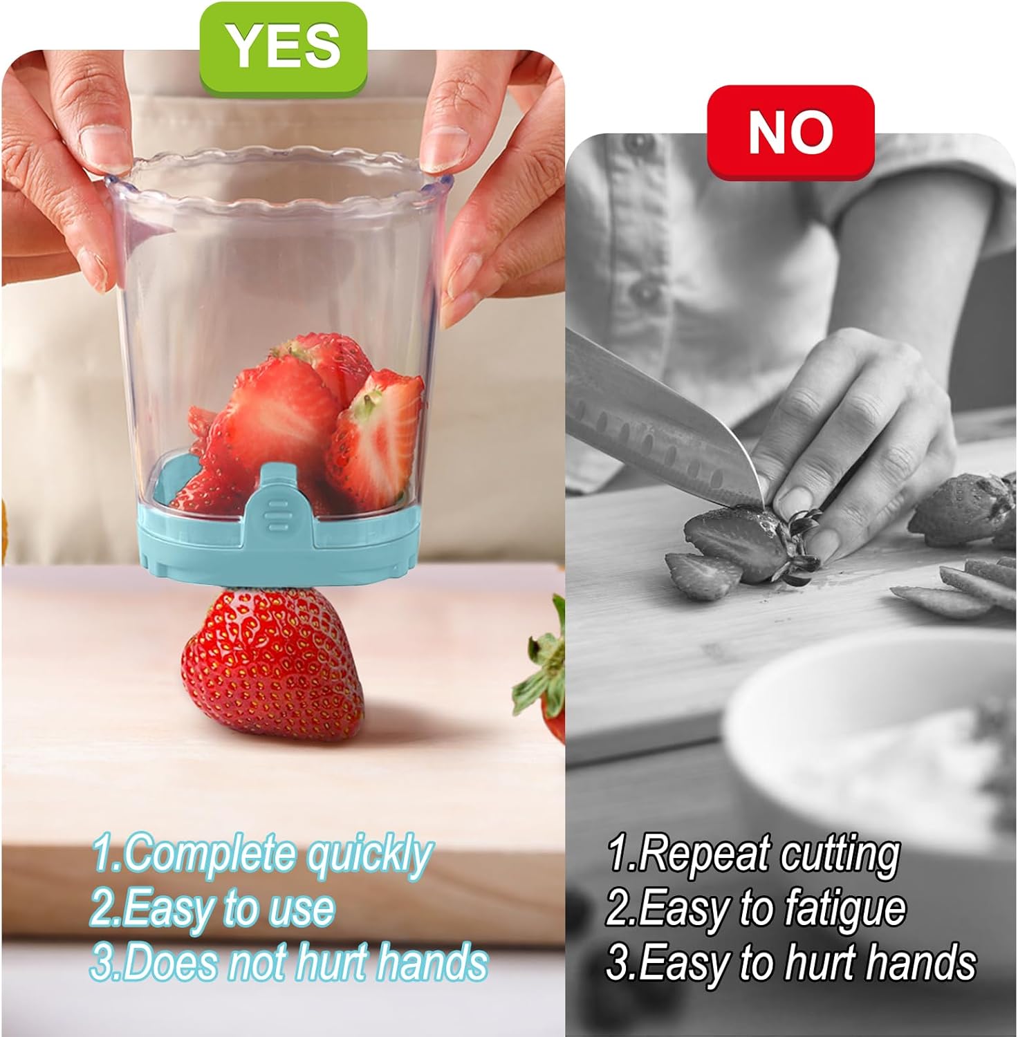 Strawberry Slicer：Fruit Slicer Cup Veggie Salad Speed Cutter for Strawberries Egg Banana Mushroom Cucumber Kiwi the Kitchen Portable Slicing Tool (Blue) Blue - Image 2