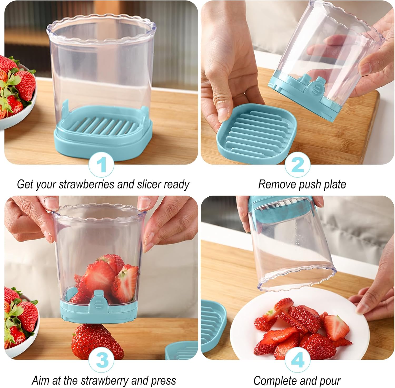 Strawberry Slicer：Fruit Slicer Cup Veggie Salad Speed Cutter for Strawberries Egg Banana Mushroom Cucumber Kiwi the Kitchen Portable Slicing Tool (Blue) Blue - Image 5