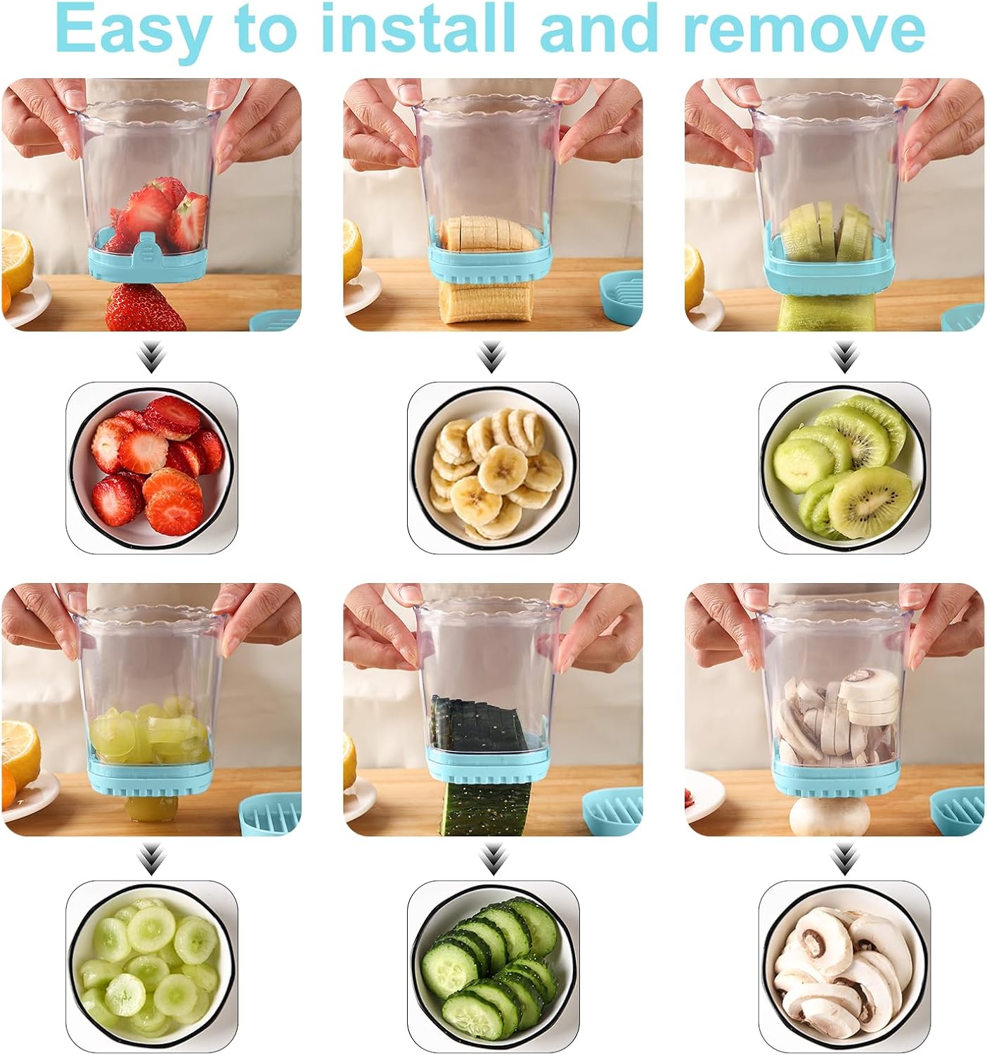 Strawberry Slicer：Fruit Slicer Cup Veggie Salad Speed Cutter for Strawberries Egg Banana Mushroom Cucumber Kiwi the Kitchen Portable Slicing Tool (Blue) Blue - Image 6