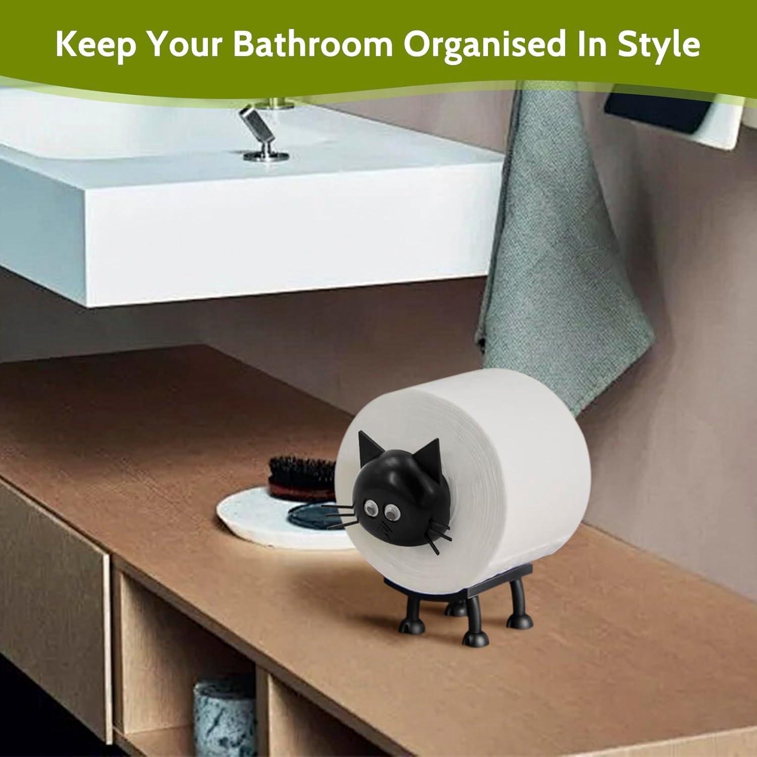 Cat Toilet Roll Holder: Tissue Paper Storage Stand - 3D Printed Black Loo Holder Bathroom Set for Shelf Housewarming Gift Decor (Cat-1Pcs) Cat-1pcs - Image 5