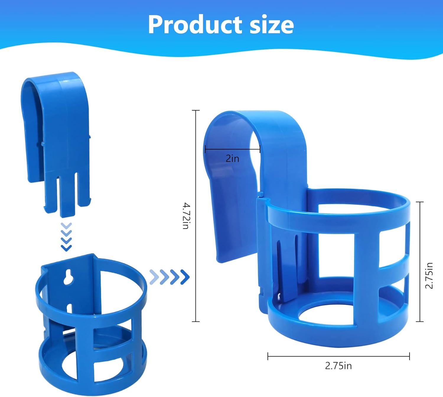 Poolside Cup Holder for Above Ground Pools, Pool Drink Holders Party ONLY FITS 2 Inch or Less Round Top Bar (Blue - 4 Pack) Blue Pack - Image 3