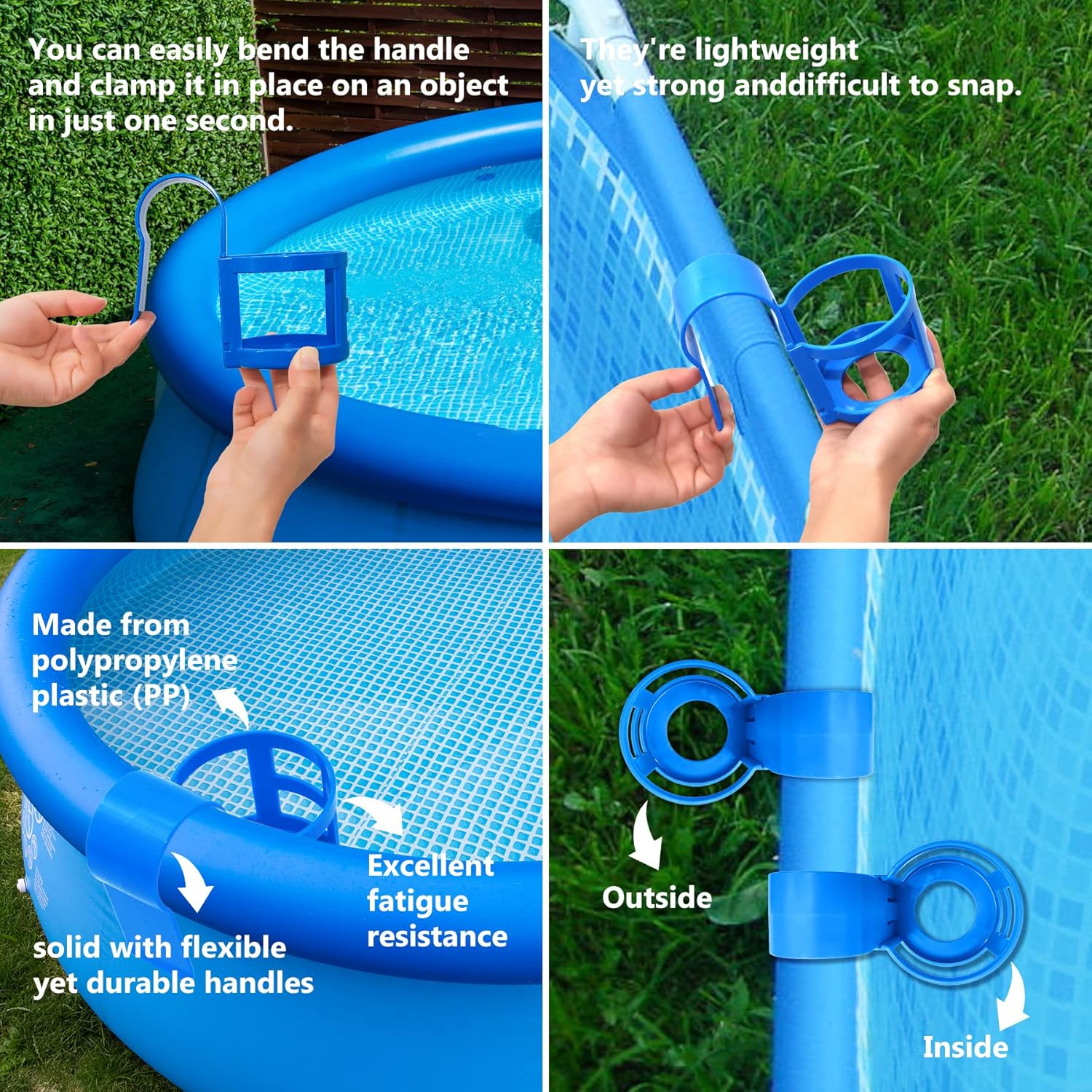 Poolside Cup Holder for Above Ground Pools, Pool Drink Holders Party ONLY FITS 2 Inch or Less Round Top Bar (Blue - 4 Pack) Blue Pack - Image 4