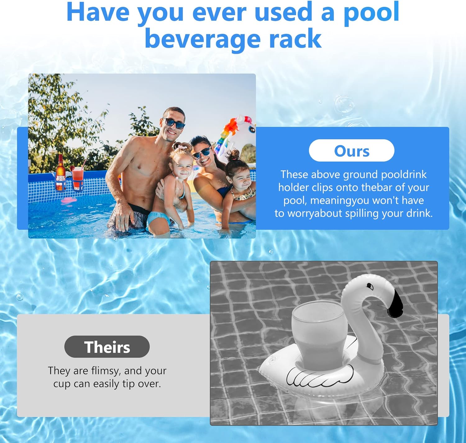Poolside Cup Holder for Above Ground Pools, Pool Drink Holders Party ONLY FITS 2 Inch or Less Round Top Bar (Blue - 4 Pack) Blue Pack - Image 5