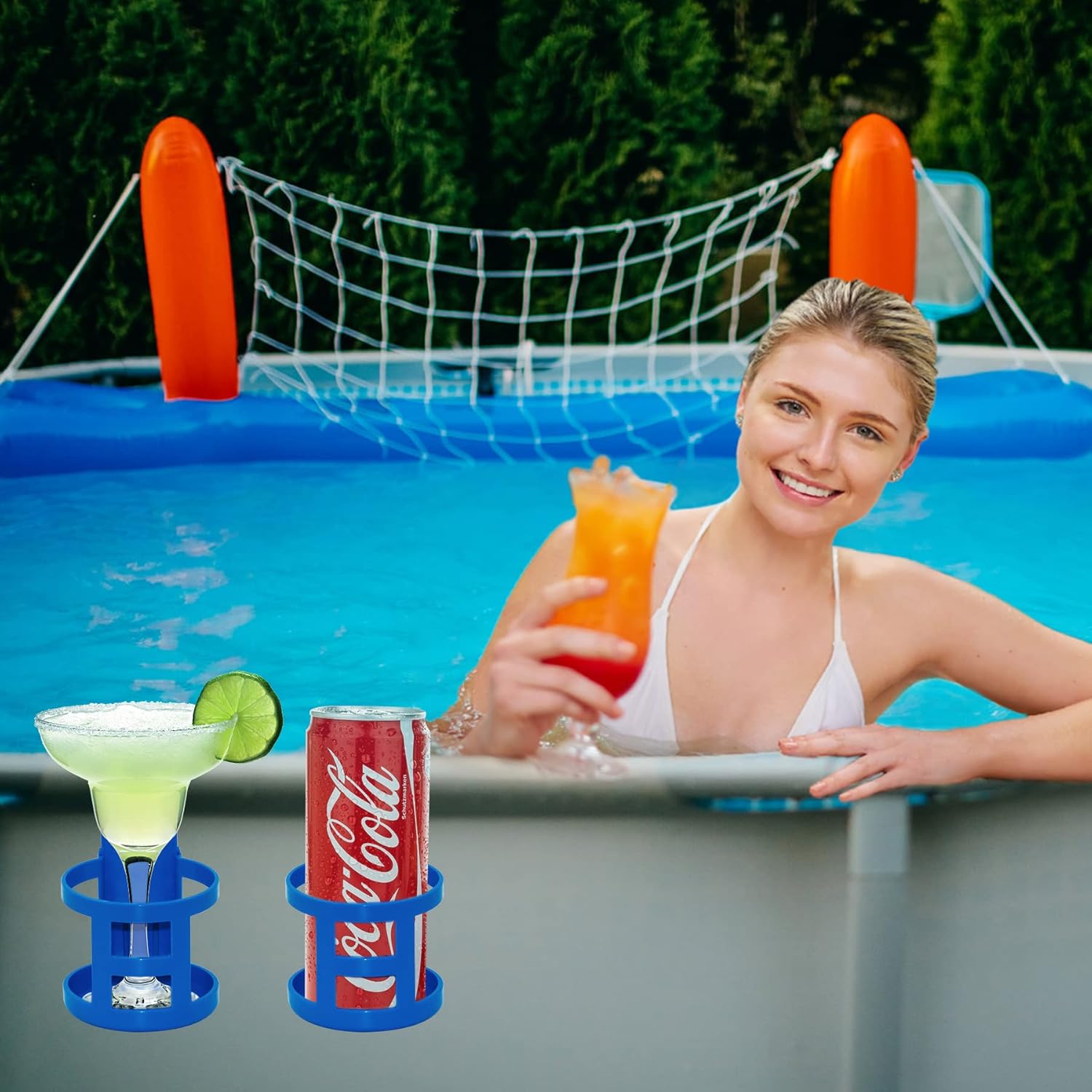 Poolside Cup Holder for Above Ground Pools, Pool Drink Holders Party ONLY FITS 2 Inch or Less Round Top Bar (Blue - 4 Pack) Blue Pack - Image 6