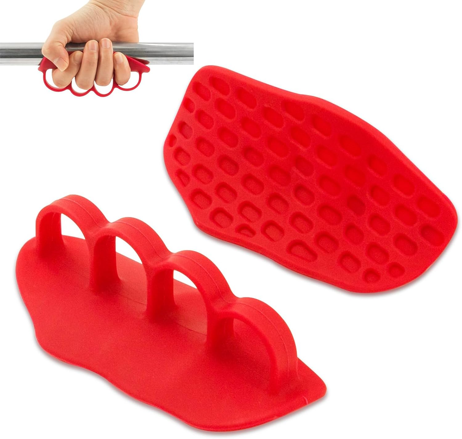 Anti-Slip Workout Grips: New Rubber Gym Grips Deadlifts Palm Protection Gloves for Weight Lifting, Dumbbell, Deadlift, Bar Pad Pull Up Grippers, Training and Exercise Men Women Red Pair - Image 1