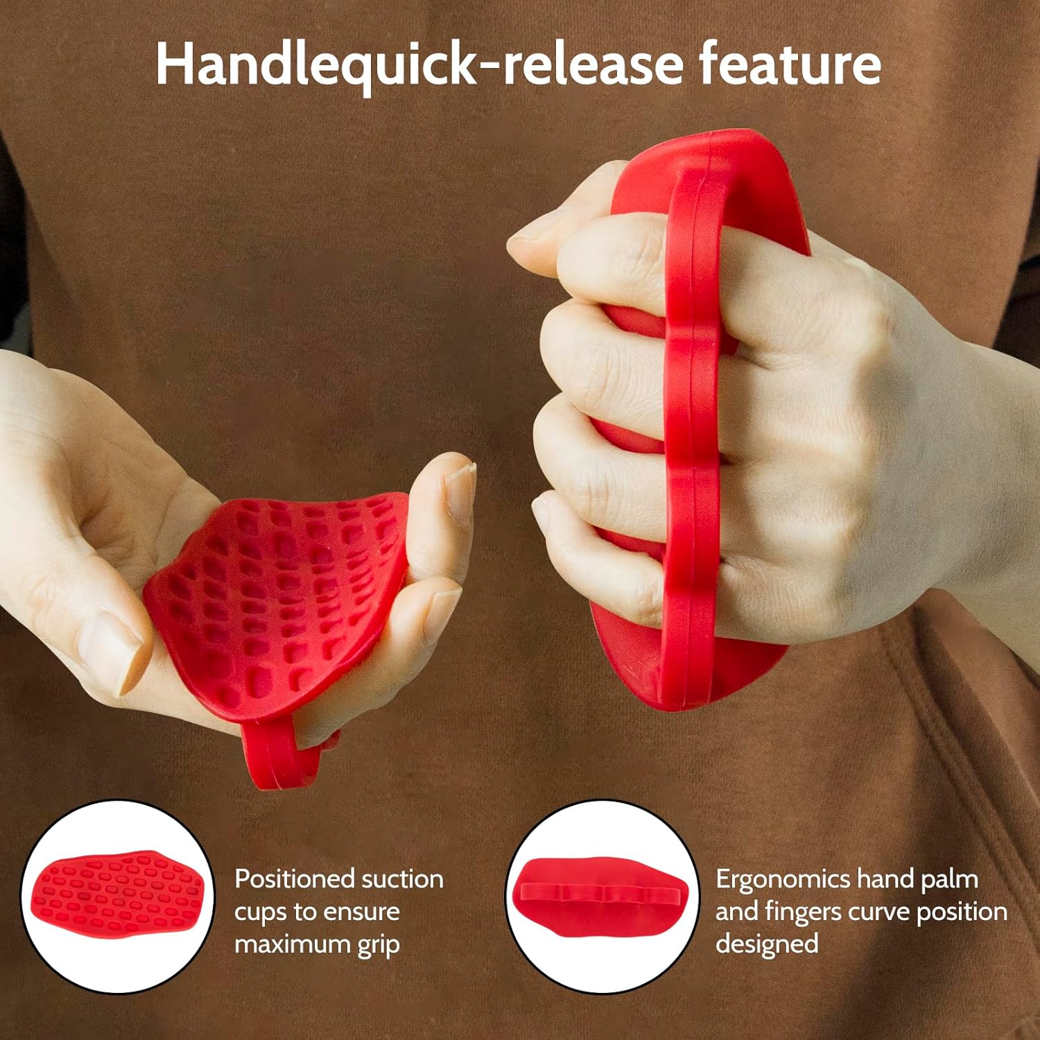 Anti-Slip Workout Grips: New Rubber Gym Grips Deadlifts Palm Protection Gloves for Weight Lifting, Dumbbell, Deadlift, Bar Pad Pull Up Grippers, Training and Exercise Men Women Red Pair - Image 2