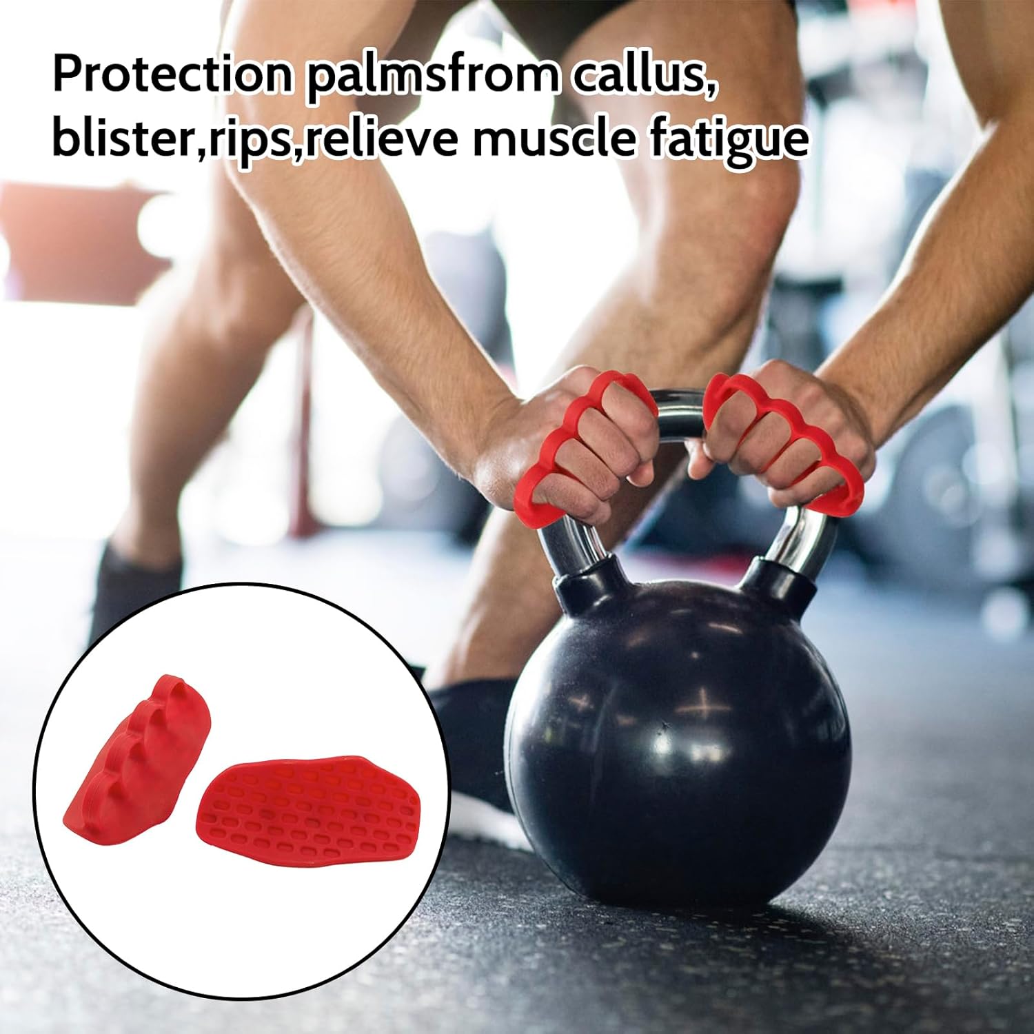 Anti-Slip Workout Grips: New Rubber Gym Grips Deadlifts Palm Protection Gloves for Weight Lifting, Dumbbell, Deadlift, Bar Pad Pull Up Grippers, Training and Exercise Men Women Red Pair - Image 3