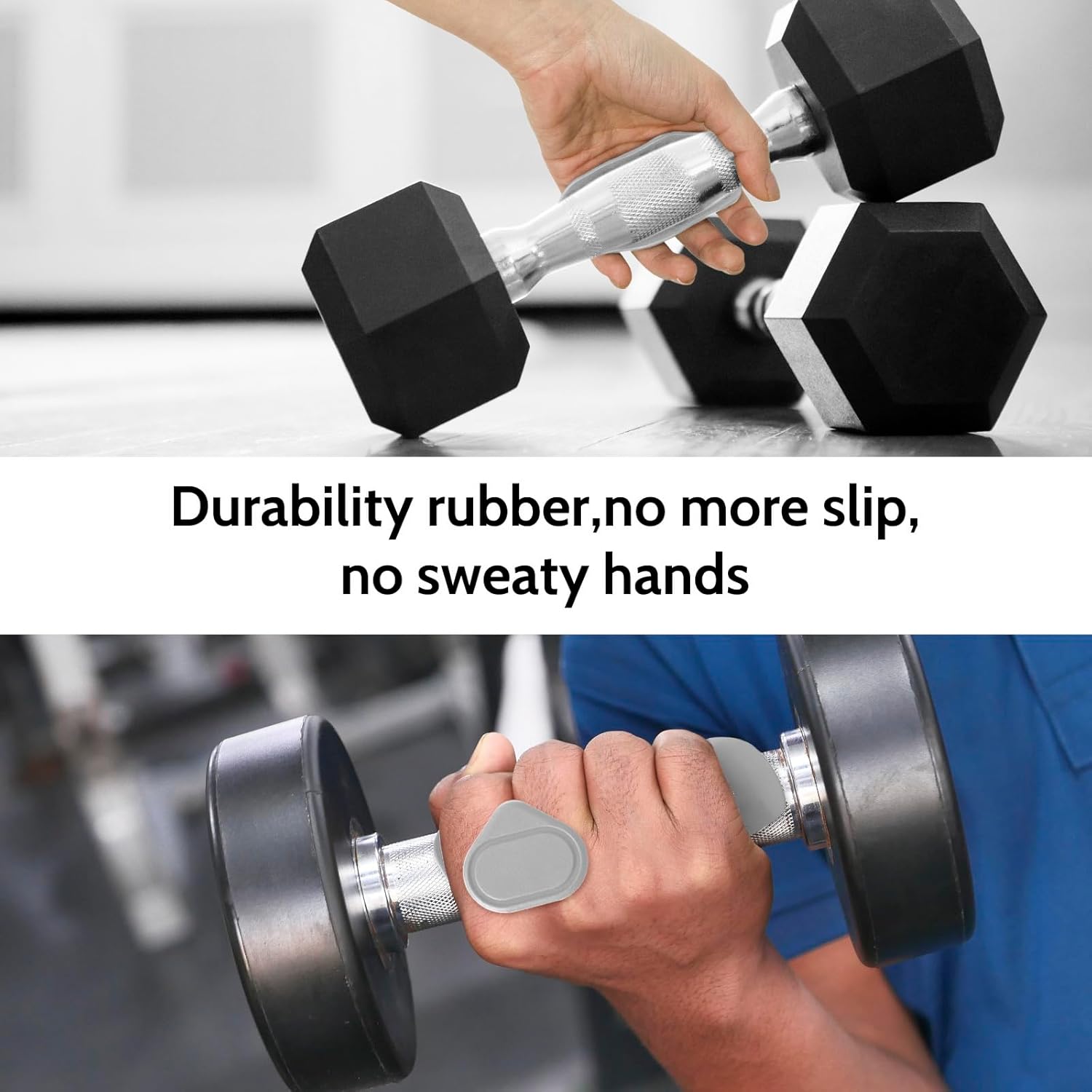 Weight Lifting Grips - Rubber Anti-Slip Workout Grips, Ergonomics Hand Protector Gloves for Gym Training and Exercise, Dumbbell, Bar Pad, Pull Up Men Women, No Sweaty (Grey) - Image 4