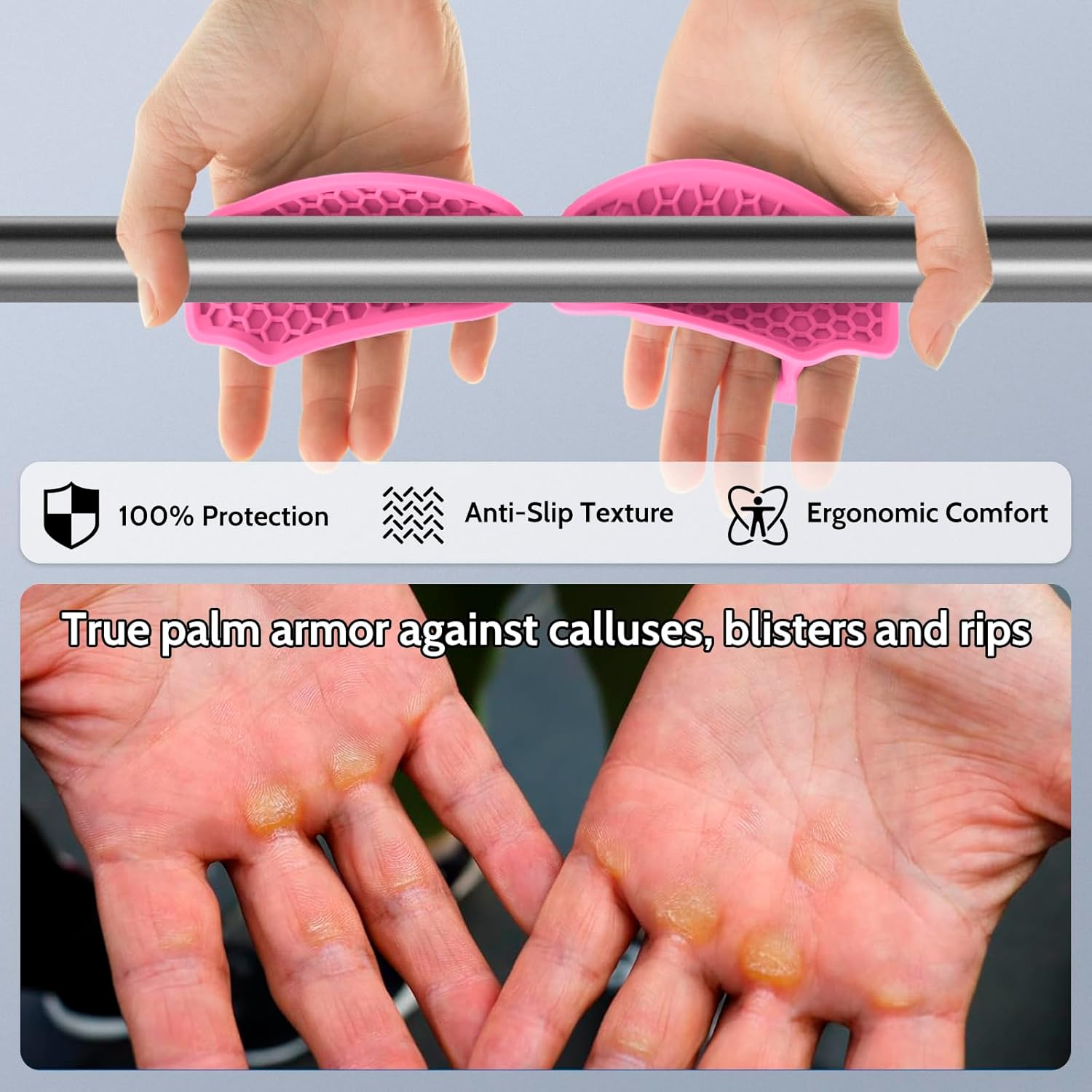 Weight Lifting Grips - Rubber Anti-Slip Workout Grips, Ergonomics Hand Protector Gloves for Gym Training and Exercise, Dumbbell, Bar Pad, Pull Up Men Women, No Sweaty (Red) - Image 3