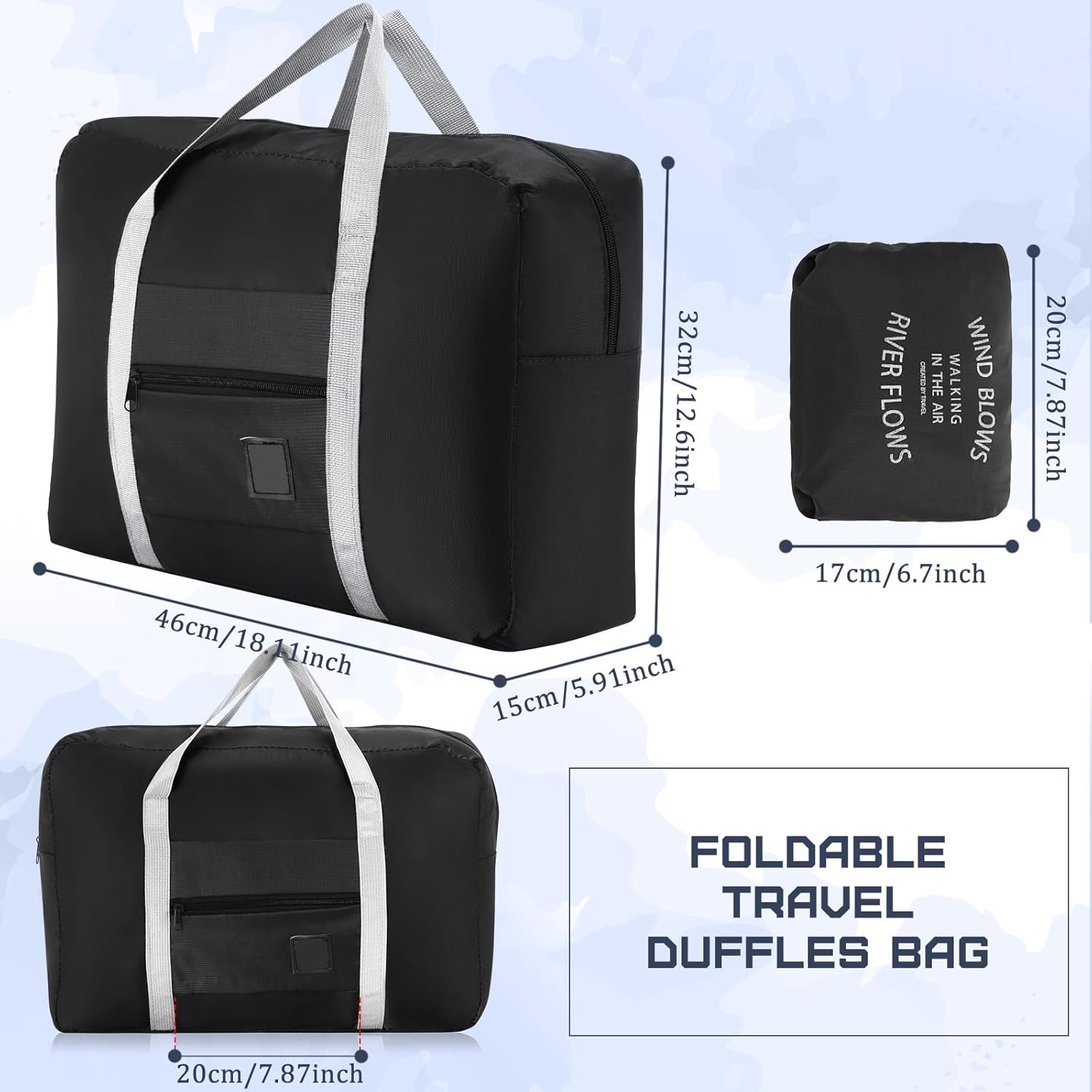 12 Pcs Foldable Travel Bags Bulk Duffel Waterproof Lightweight Carry on for Sports Gym Weekender Outing Overnight(Black) Black - Image 2