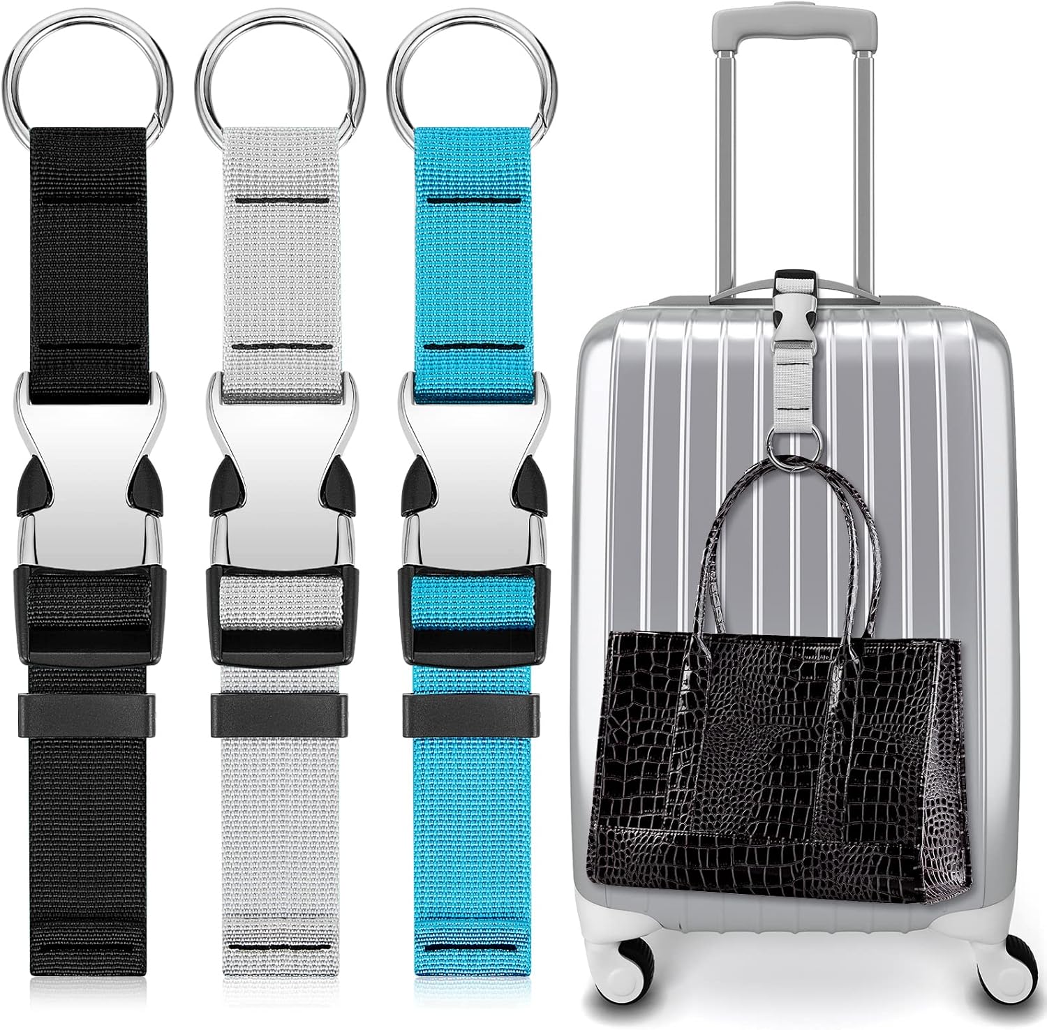 3 Pcs Add a Bag Luggage Straps Gripper Heavy Duty Jacket Valises Strap for Travel Belt with Buckle Adjustable Baggage Black, Blue and Grey - Image 1