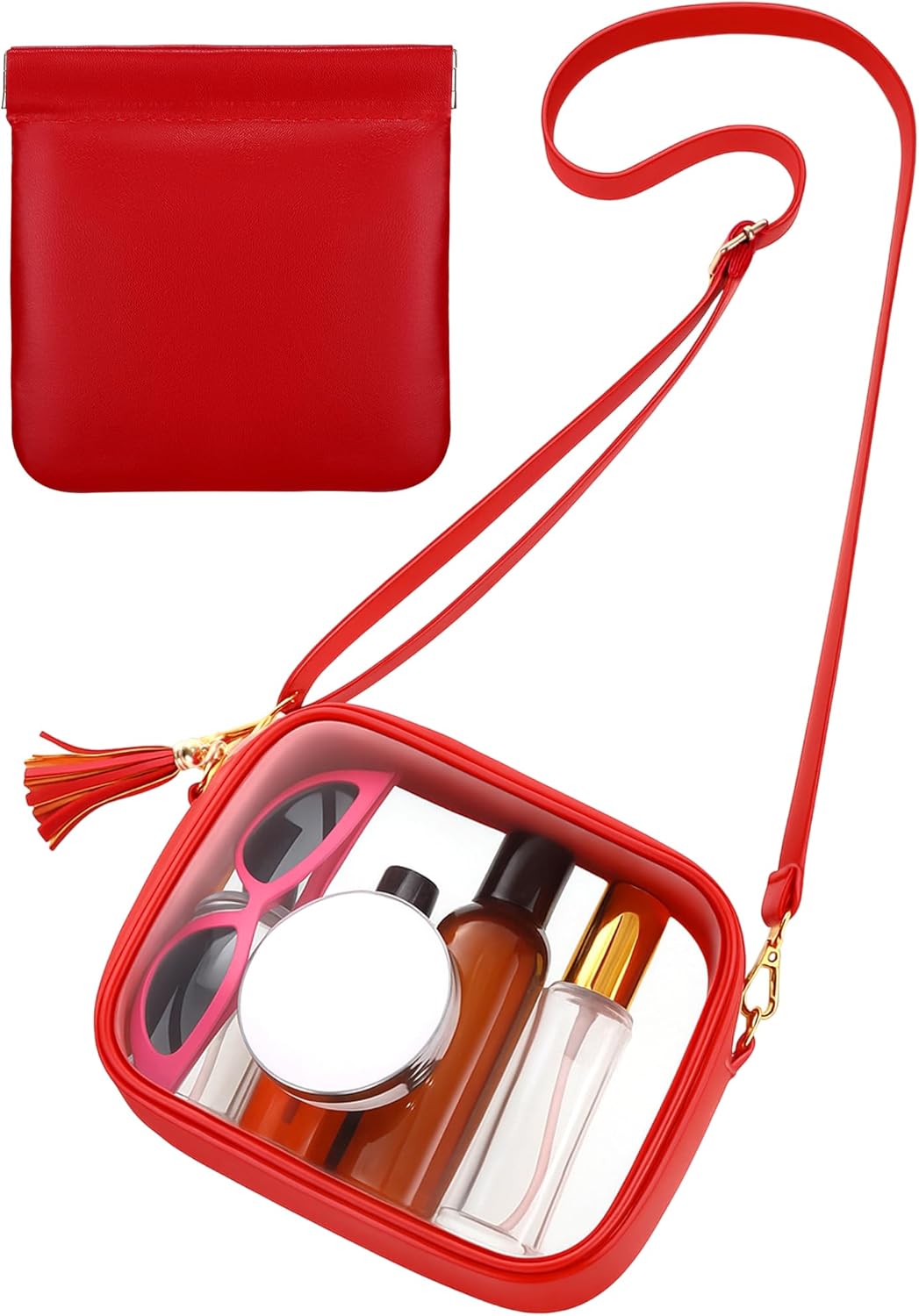 Clear Purse Stadium Approved Bag Small Crossbody with for Men Women Concerts Sports Events Red - Image 1