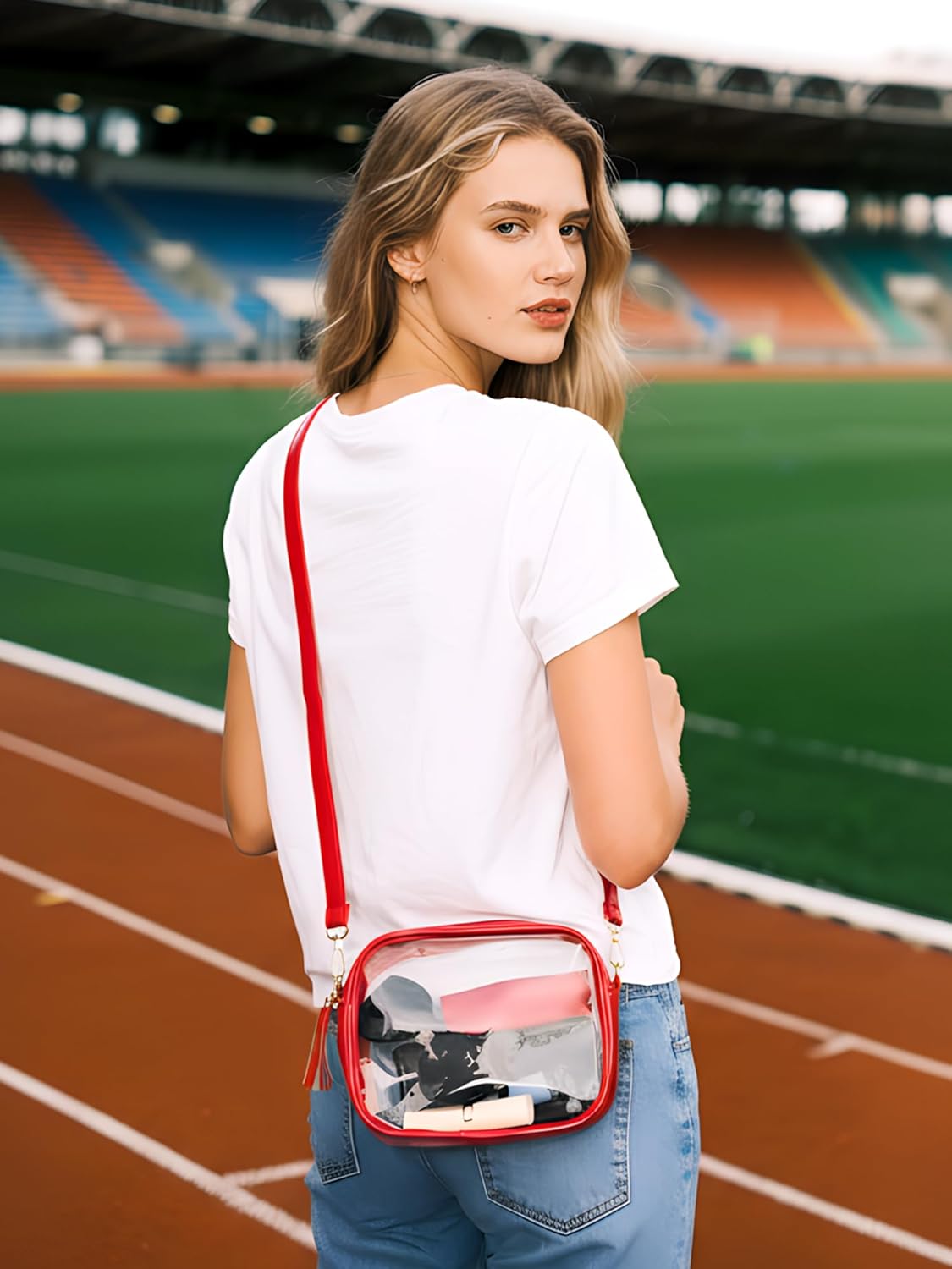 Clear Purse Stadium Approved Bag Small Crossbody with for Men Women Concerts Sports Events Red - Image 2