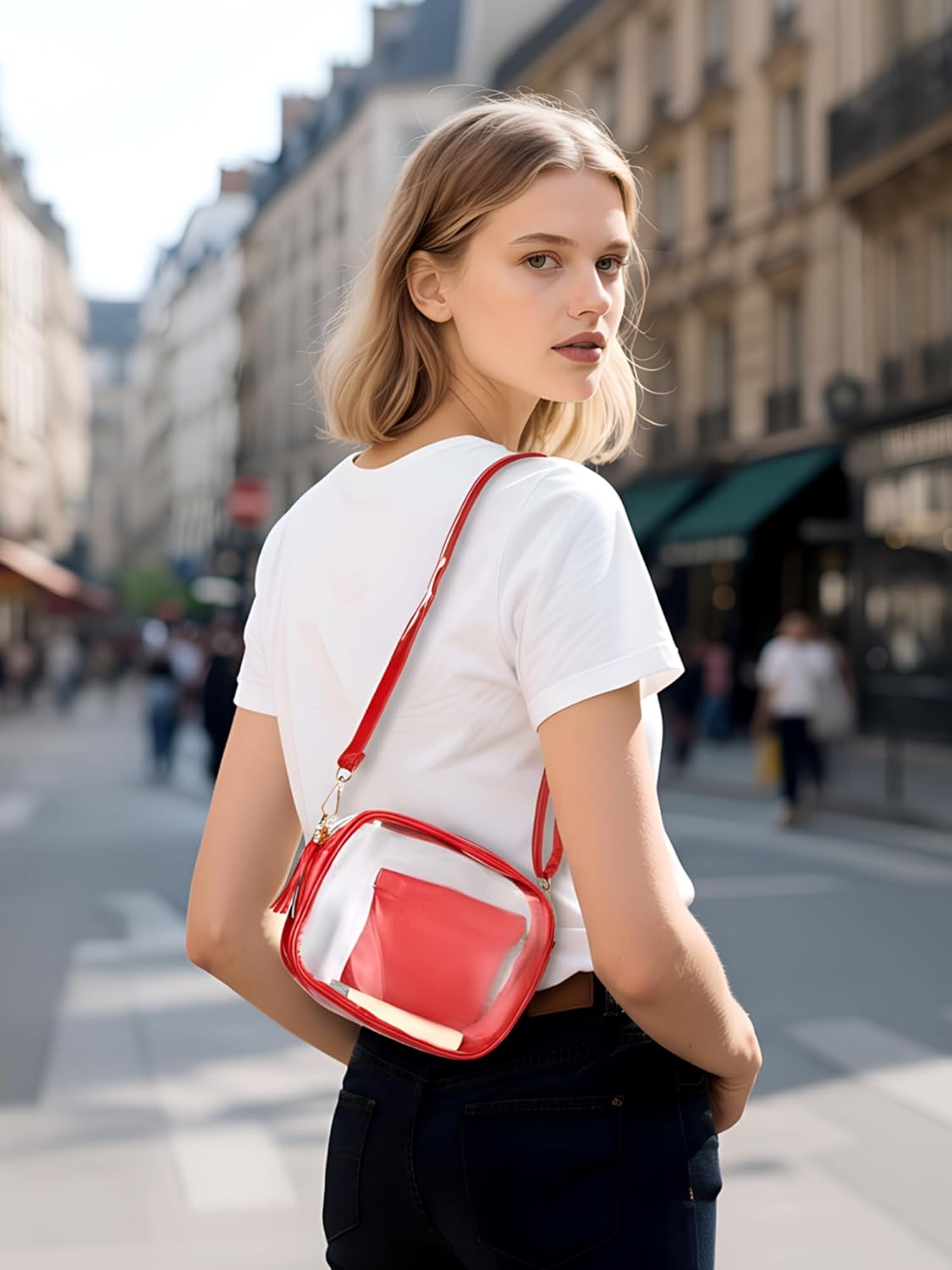 Clear Purse Stadium Approved Bag Small Crossbody with for Men Women Concerts Sports Events Red - Image 3