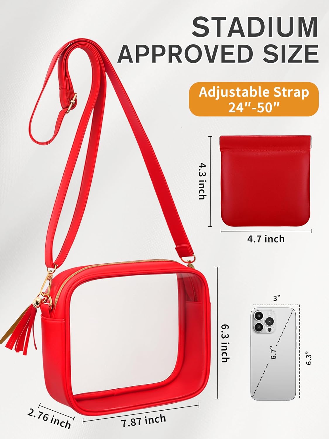 Clear Purse Stadium Approved Bag Small Crossbody with for Men Women Concerts Sports Events Red - Image 4