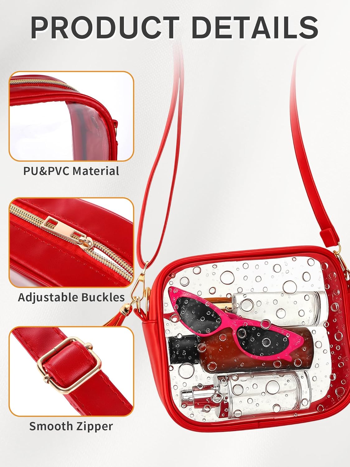 Clear Purse Stadium Approved Bag Small Crossbody with for Men Women Concerts Sports Events Red - Image 5