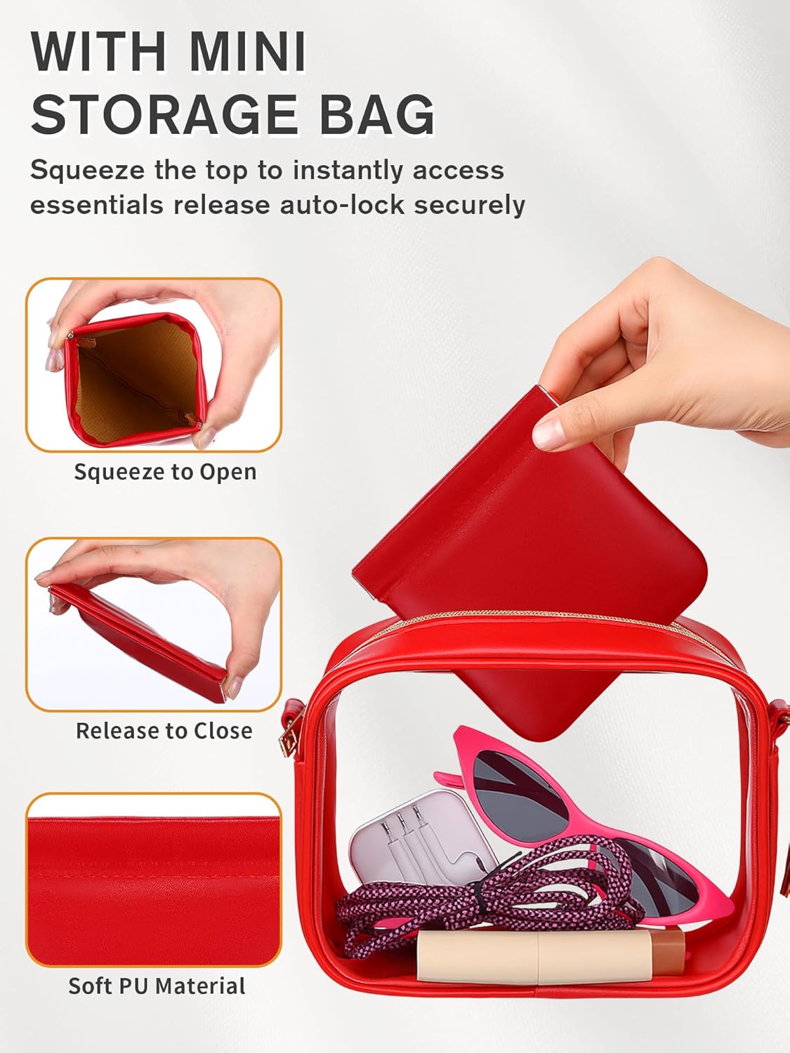 Clear Purse Stadium Approved Bag Small Crossbody with for Men Women Concerts Sports Events Red - Image 6
