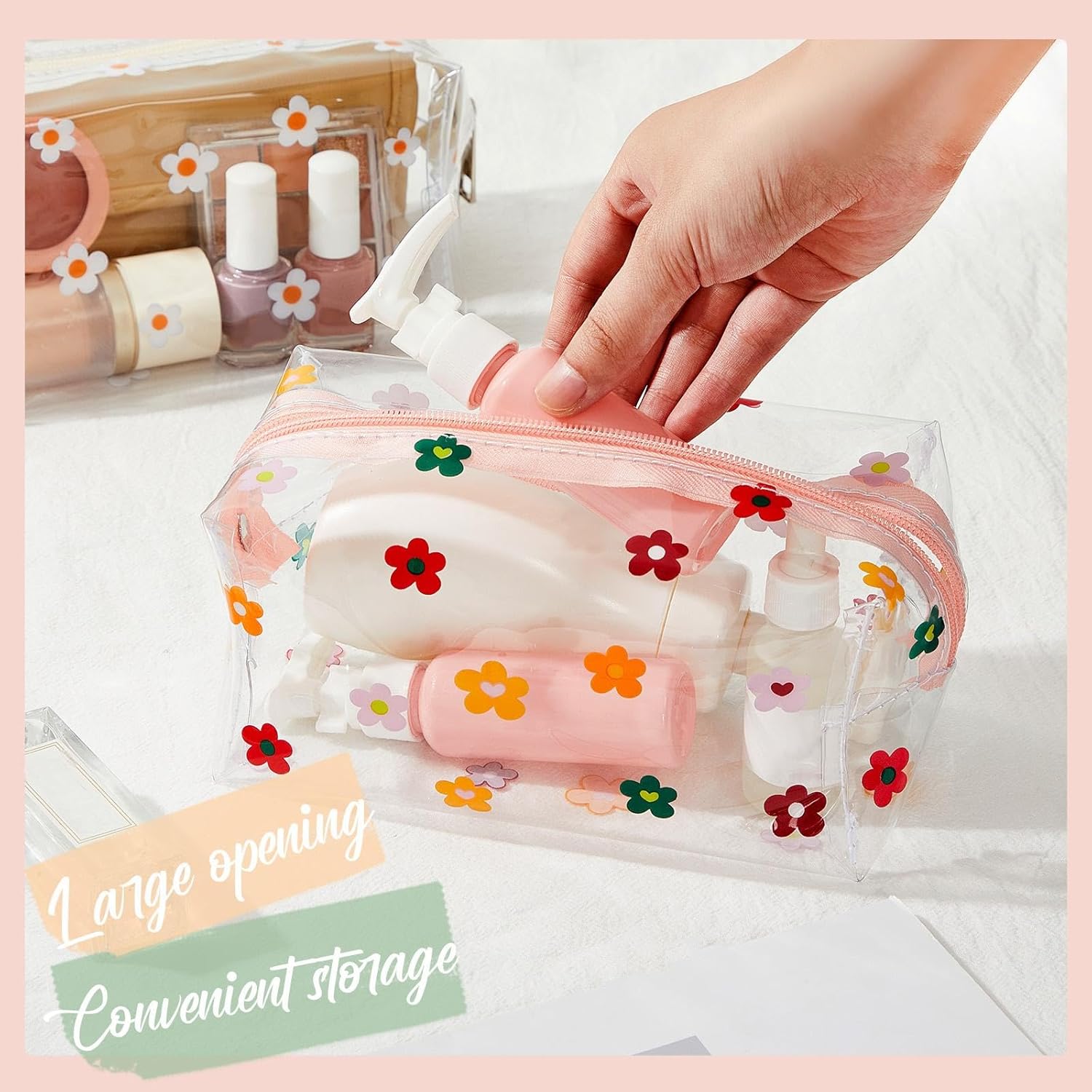2 Pack Cute Flower Makeup Bags Daisy Zipper Pouches Floral Pencil Pouch Portable Toiletry for Women Travel Vacation Bathroom School Organizing(Daisy) - Image 4