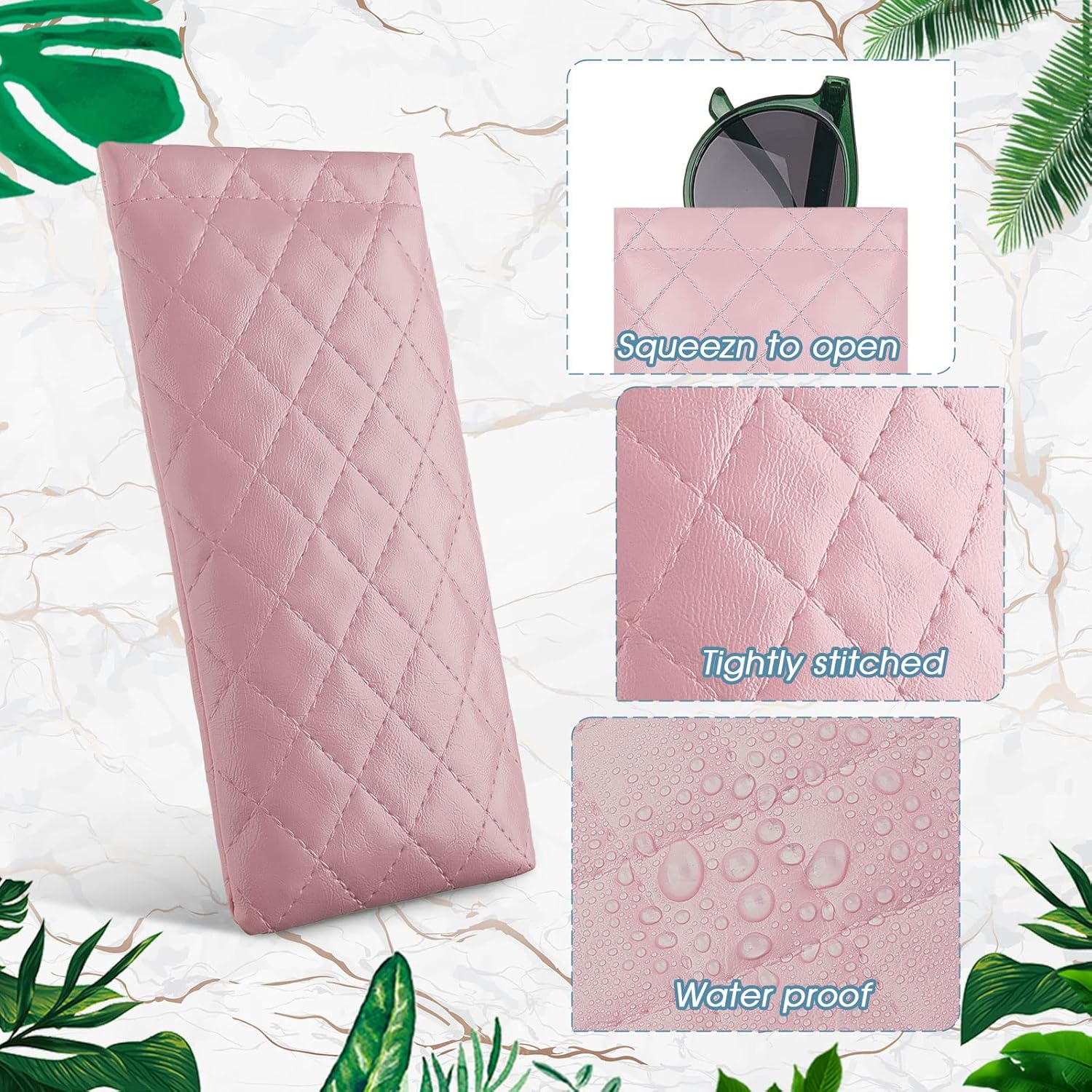 8 Pcs Squeeze Top Sunglasses Case Soft Leather Sunglass Pouch Portable Eyeglass Glasses Bag for Cosmetic Makeup Pink, Light Brown, White, Black - Image 2
