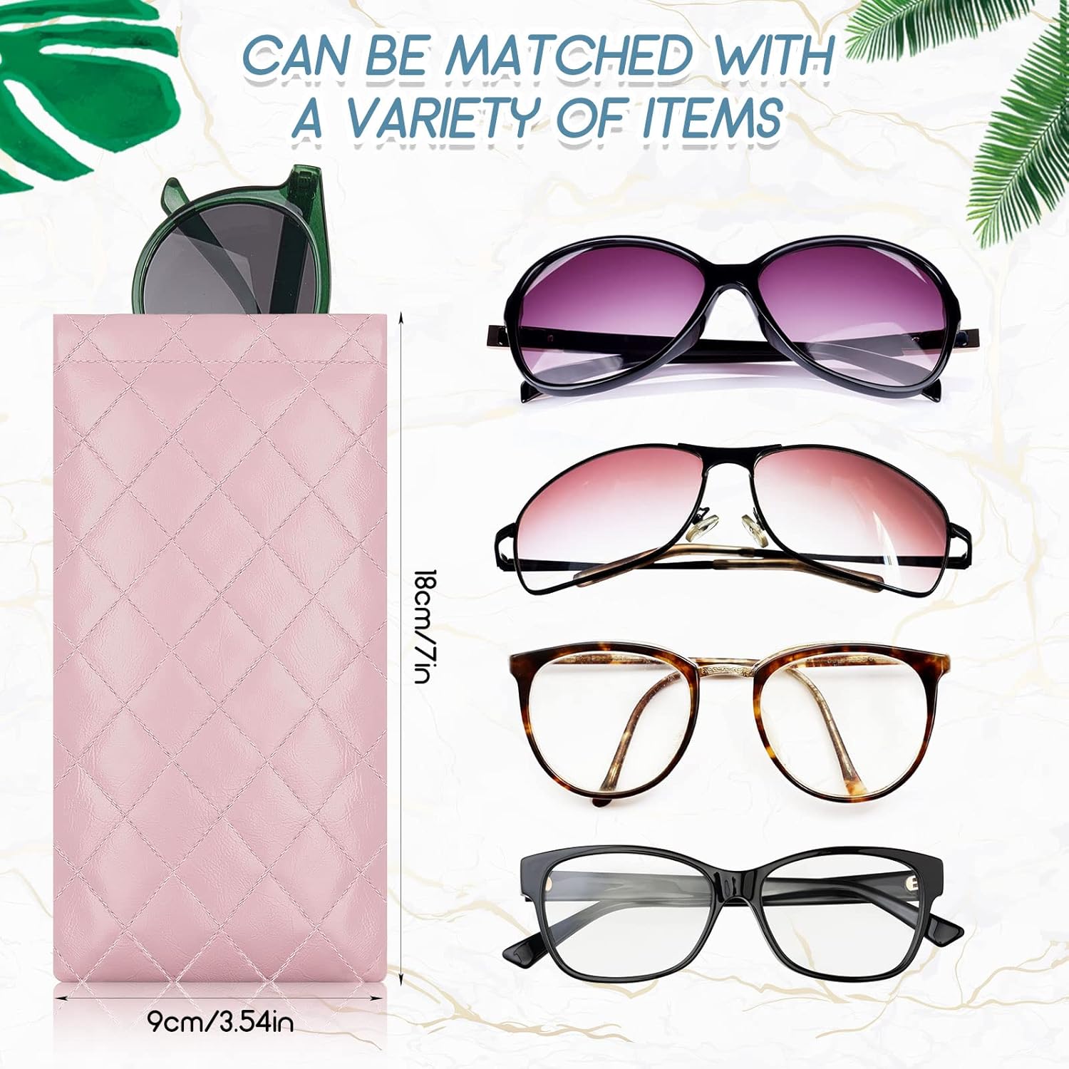 8 Pcs Squeeze Top Sunglasses Case Soft Leather Sunglass Pouch Portable Eyeglass Glasses Bag for Cosmetic Makeup Pink, Light Brown, White, Black - Image 3