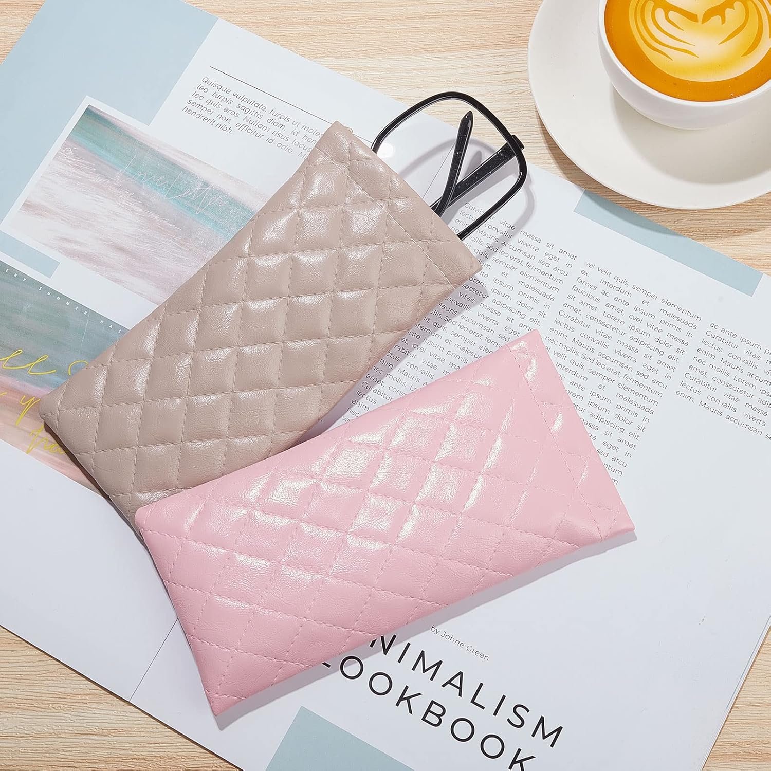 8 Pcs Squeeze Top Sunglasses Case Soft Leather Sunglass Pouch Portable Eyeglass Glasses Bag for Cosmetic Makeup Pink, Light Brown, White, Black - Image 5