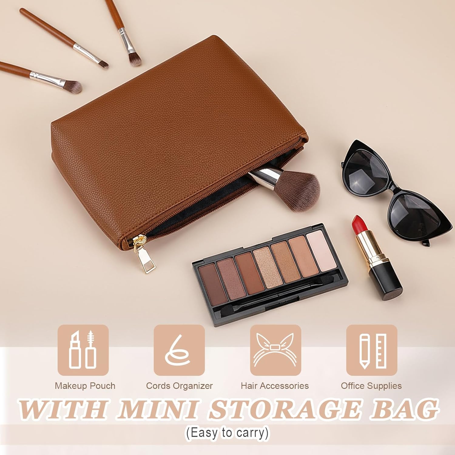2 Pcs Clear Crossbody Bag for Women Stadium Approved Set Purse Handbags and Small Storage Pouch Brown - Image 7